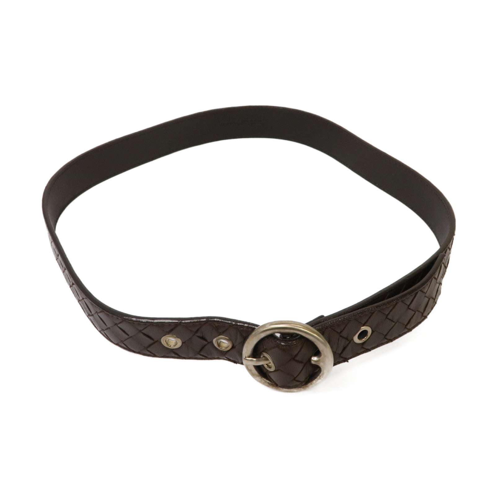 BOTTEGA VENETA 【激減優惠】羊皮皮革Belt銀扣皮帶啡色