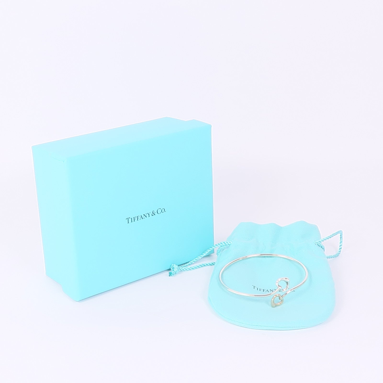 TIFFANY＆CO 925純銀/18K玫瑰金Double Open Heart Bracelet手鐲
