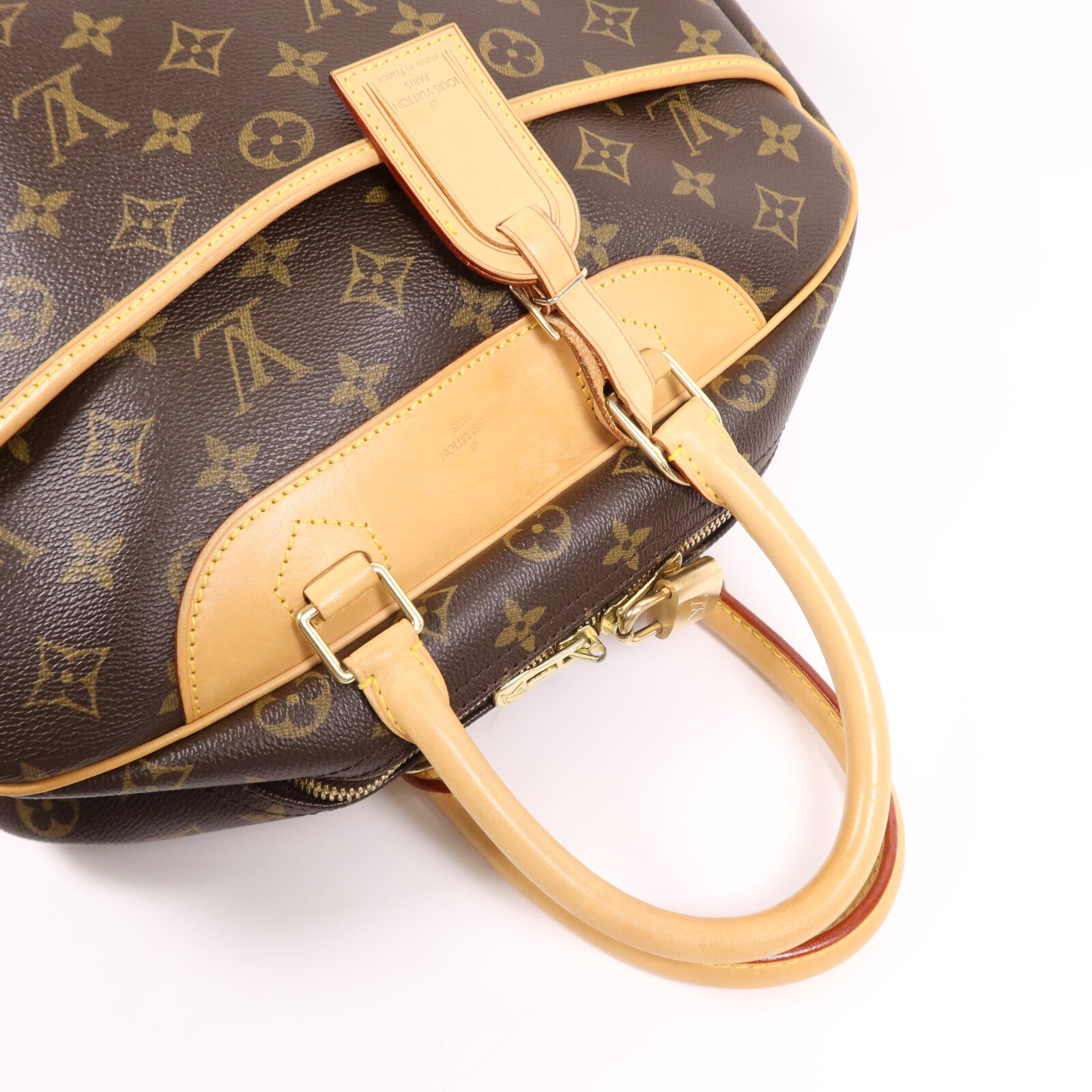 LOUIS VUITTON Monogram Deauville金扣手挽袋棕色