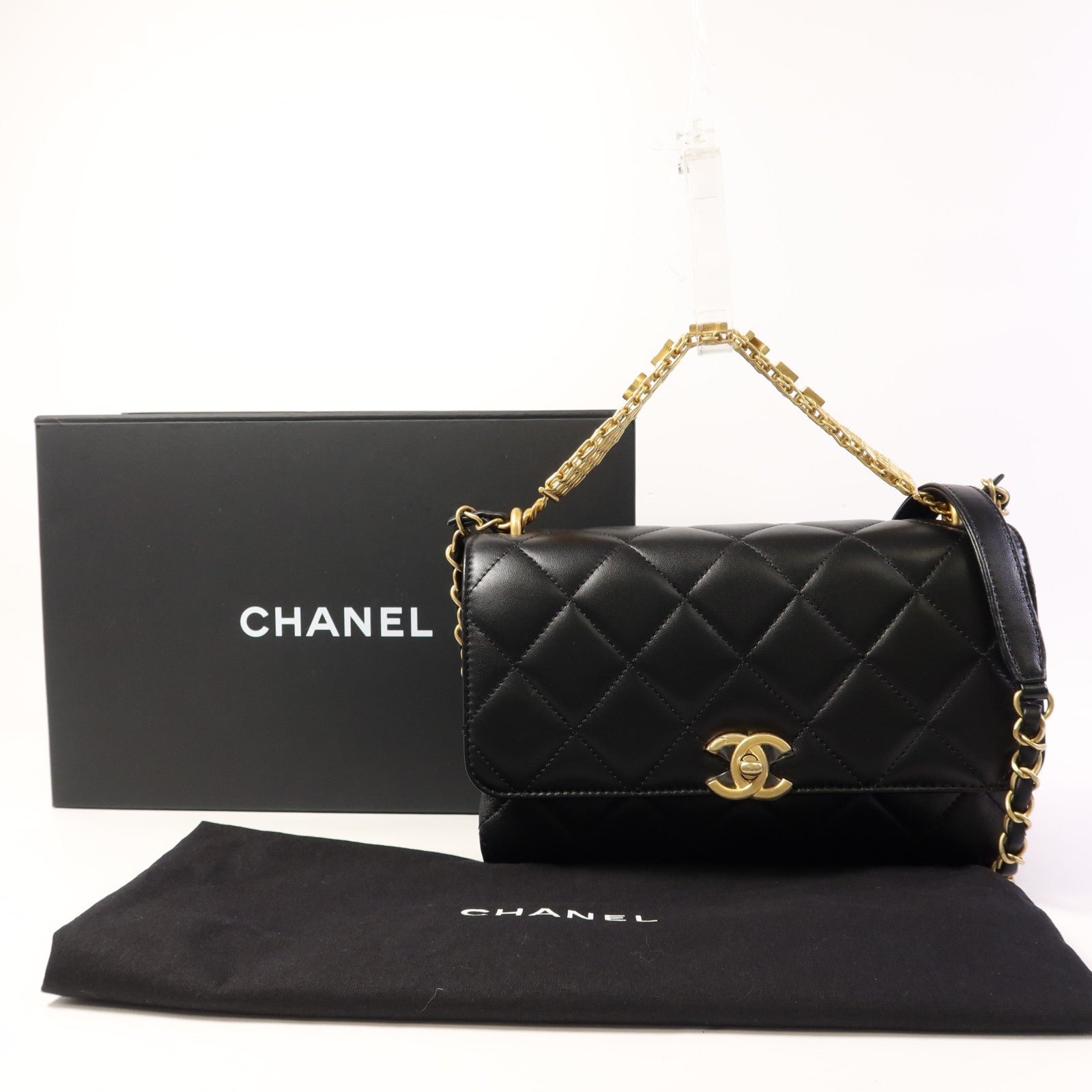 CHANEL 羊皮皮革2 Way Shoulder Bag金扣手挽肩背兩用袋