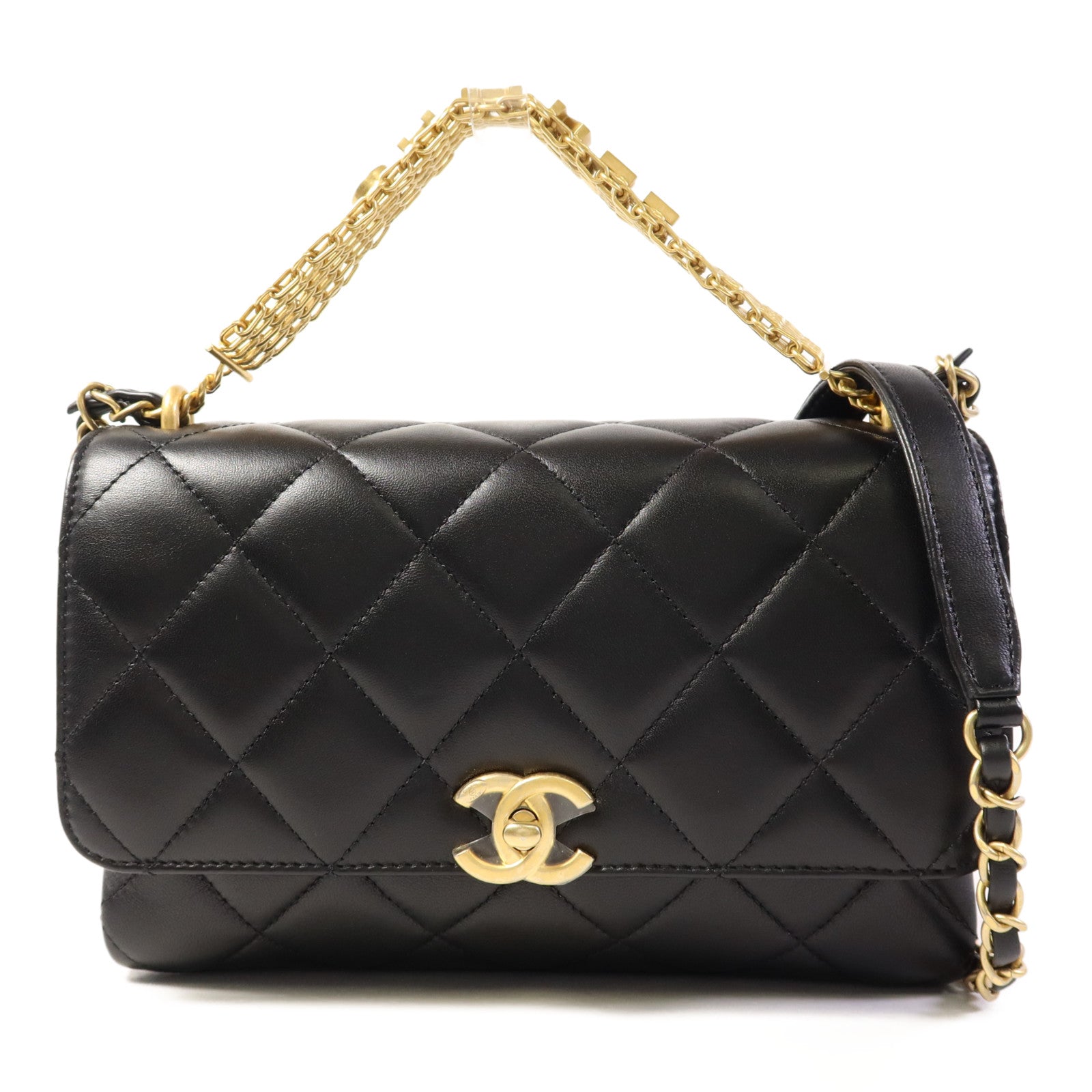CHANEL 羊皮皮革2 Way Shoulder Bag金扣手挽肩背兩用袋