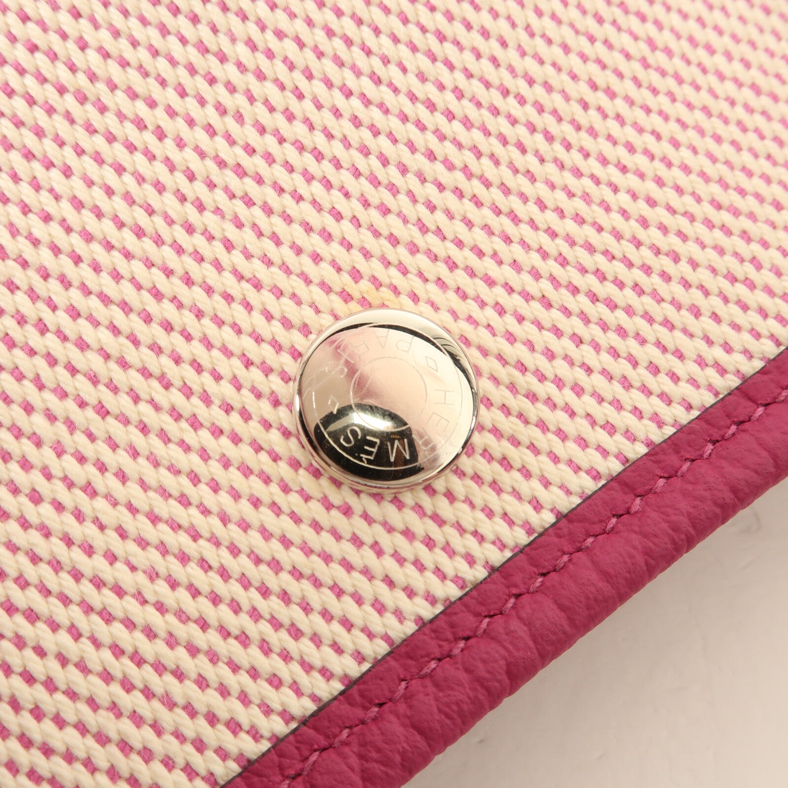 HERMES 帆布Garden Party PM銀扣手挽袋Rose Pauve