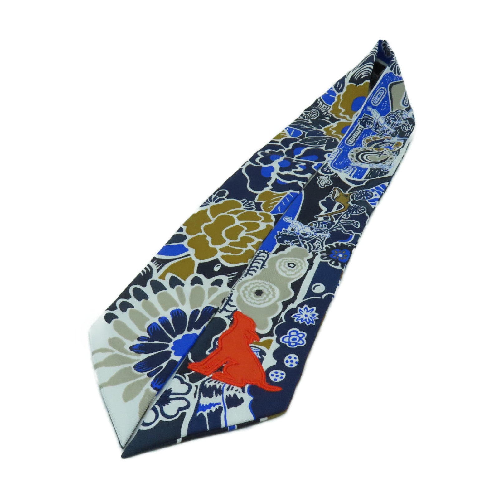 HERMES 【激減優惠】絲質Twilly絲巾藍色/灰色