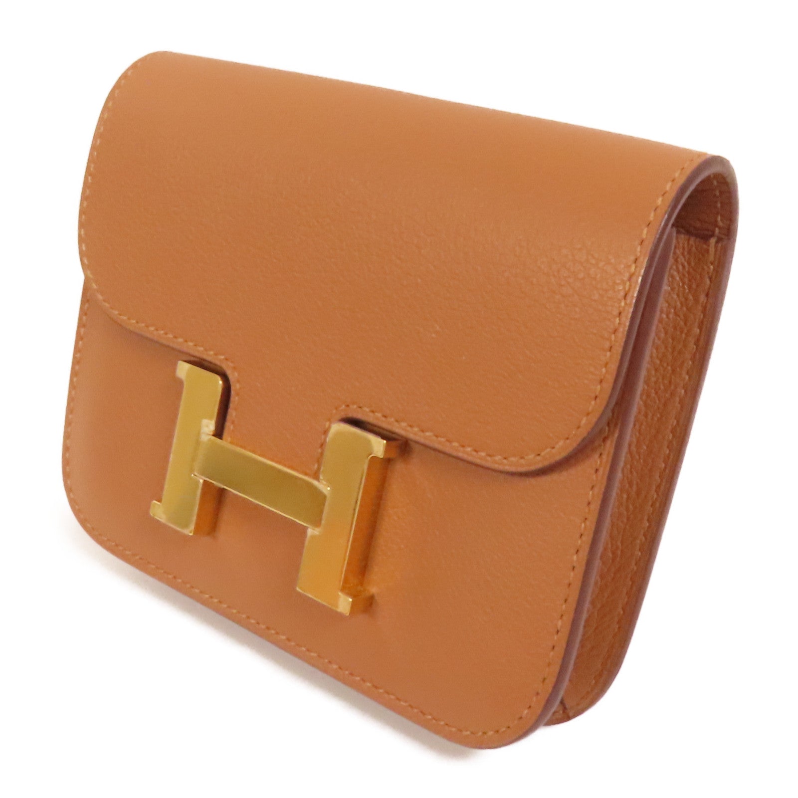 HERMES Evercolor皮革Constance Slim Bicolor金扣錢包Gold