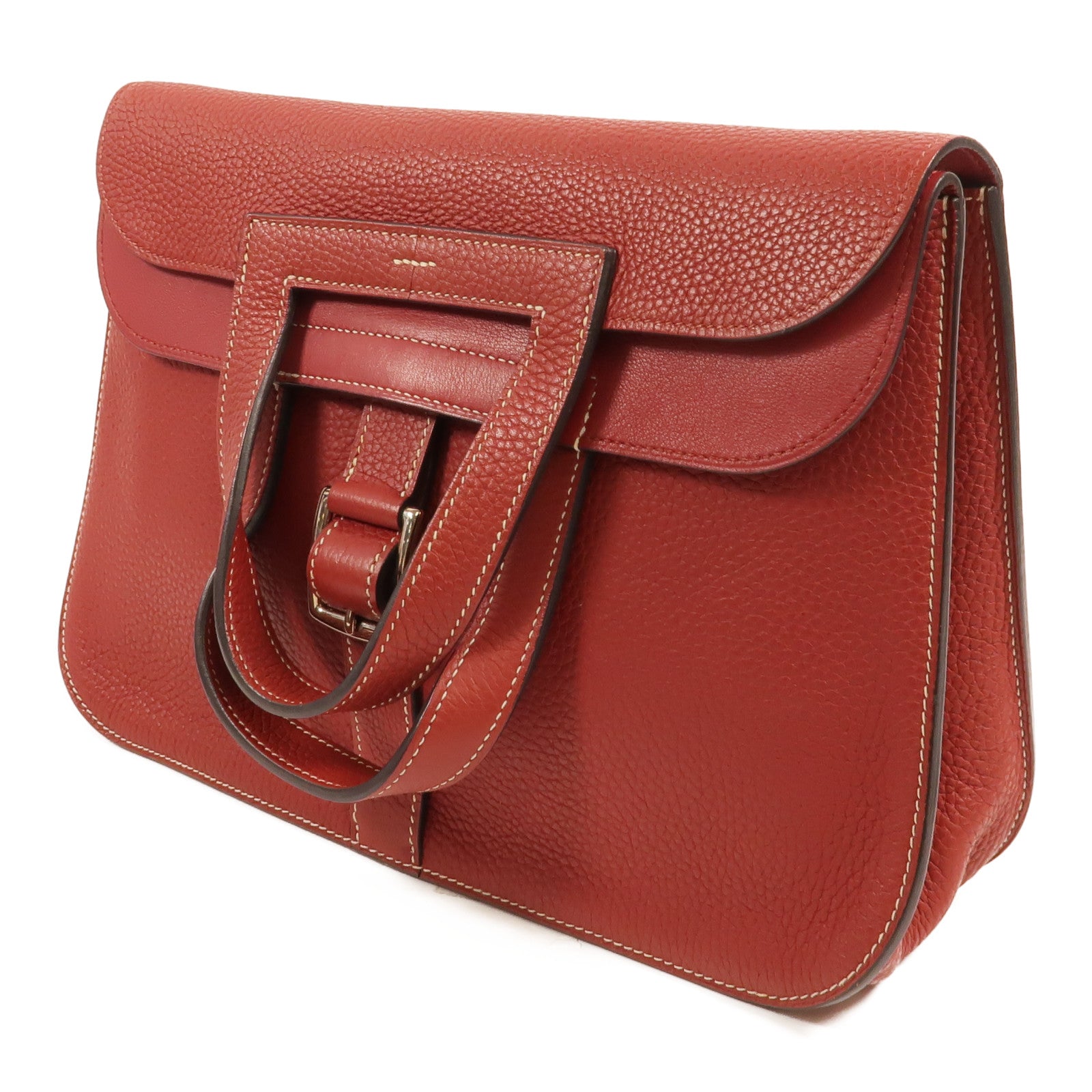 HERMES Clemence皮革Halzan 31手挽肩背兩用袋Rouge Grenat