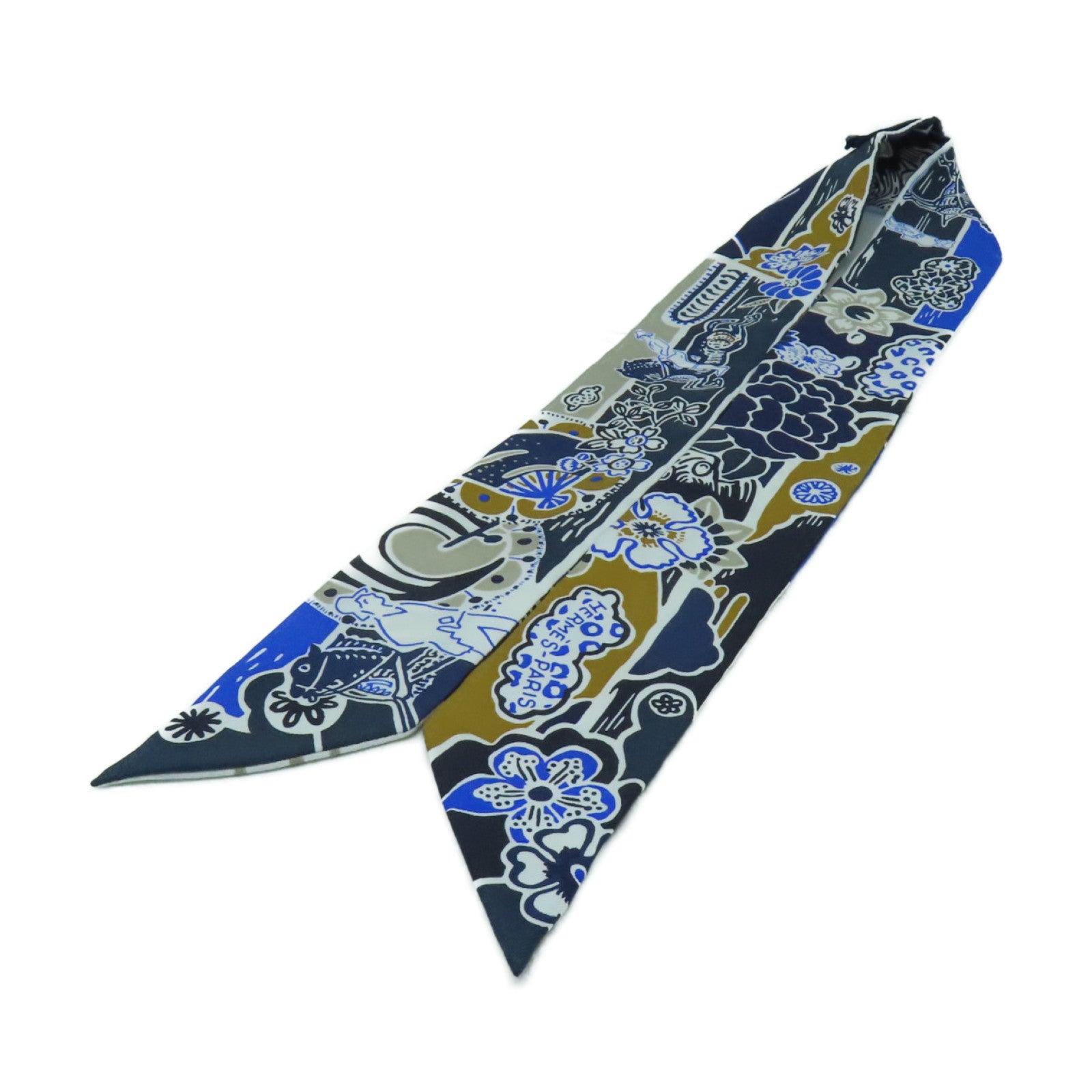 HERMES 【激減優惠】絲質Twilly絲巾藍色/灰色