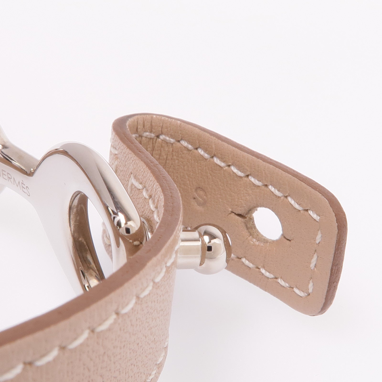 HERMES Swift皮革Baby Pavane Double Tour Bracelet銀扣手帶Etoupe