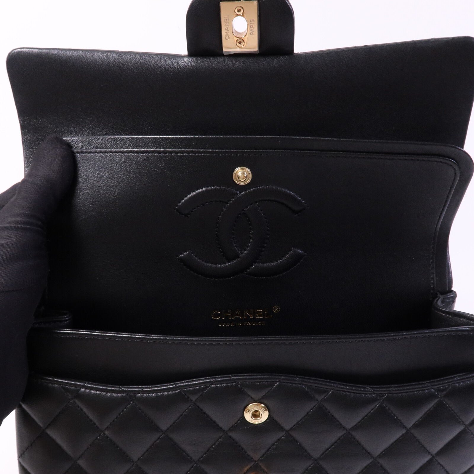 CHANEL 羊皮皮革Classic 25金扣鏈帶肩背袋