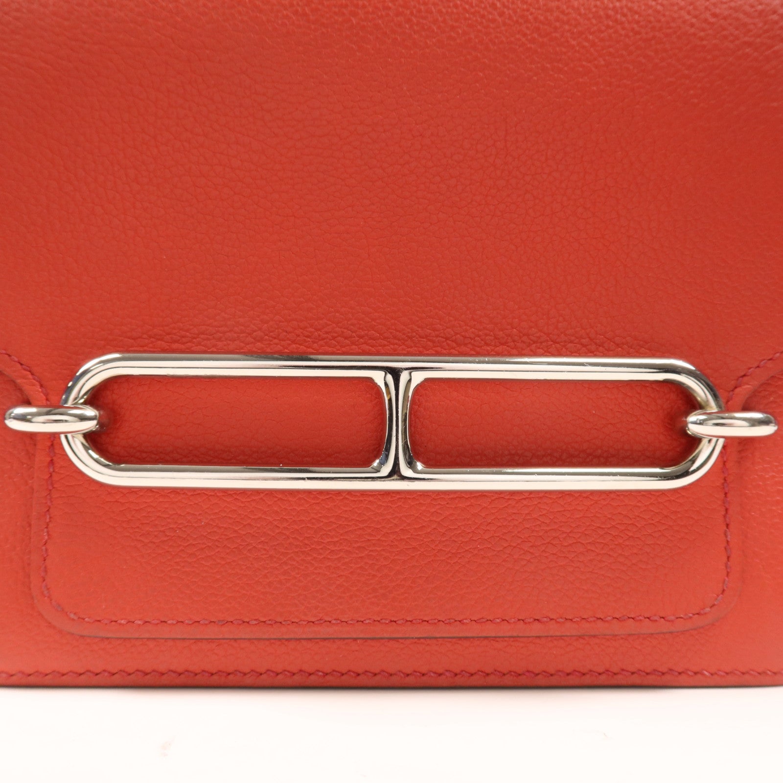 HERMES Clemence皮革Roulis Mini銀扣肩背袋Rouge Tomate