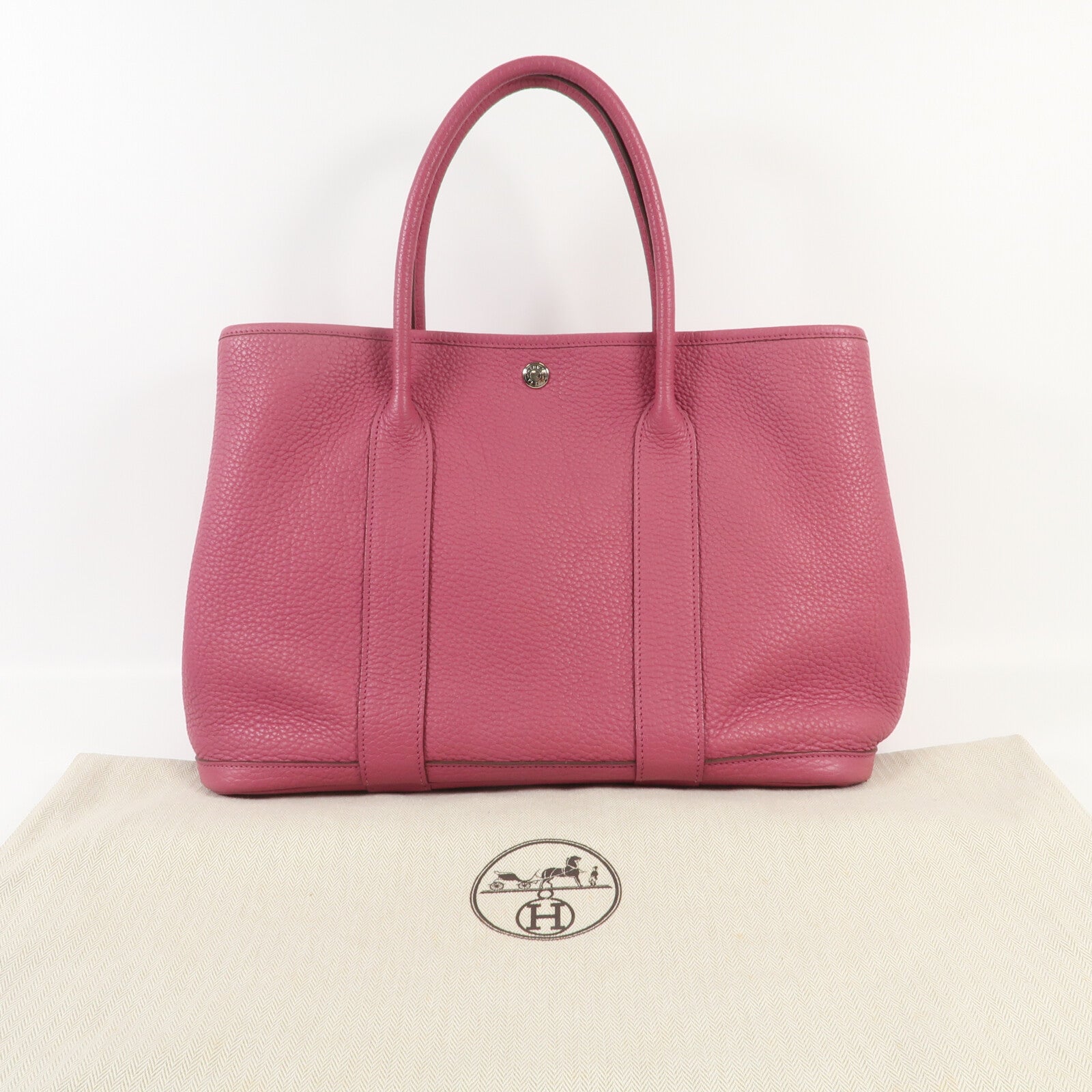 HERMES Clemence皮革Garden Party PM銀扣手挽袋Tosca