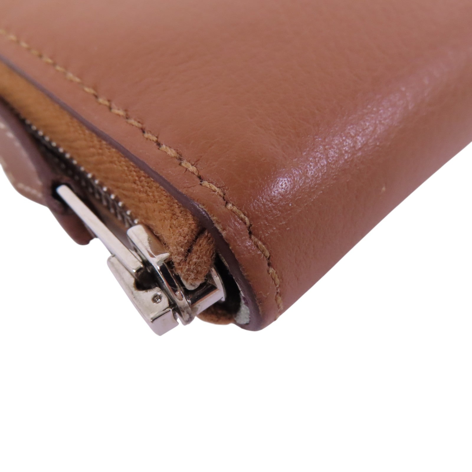 HERMES Evercolor皮革Silk In Compact Wallet銀扣拉鏈短錢包