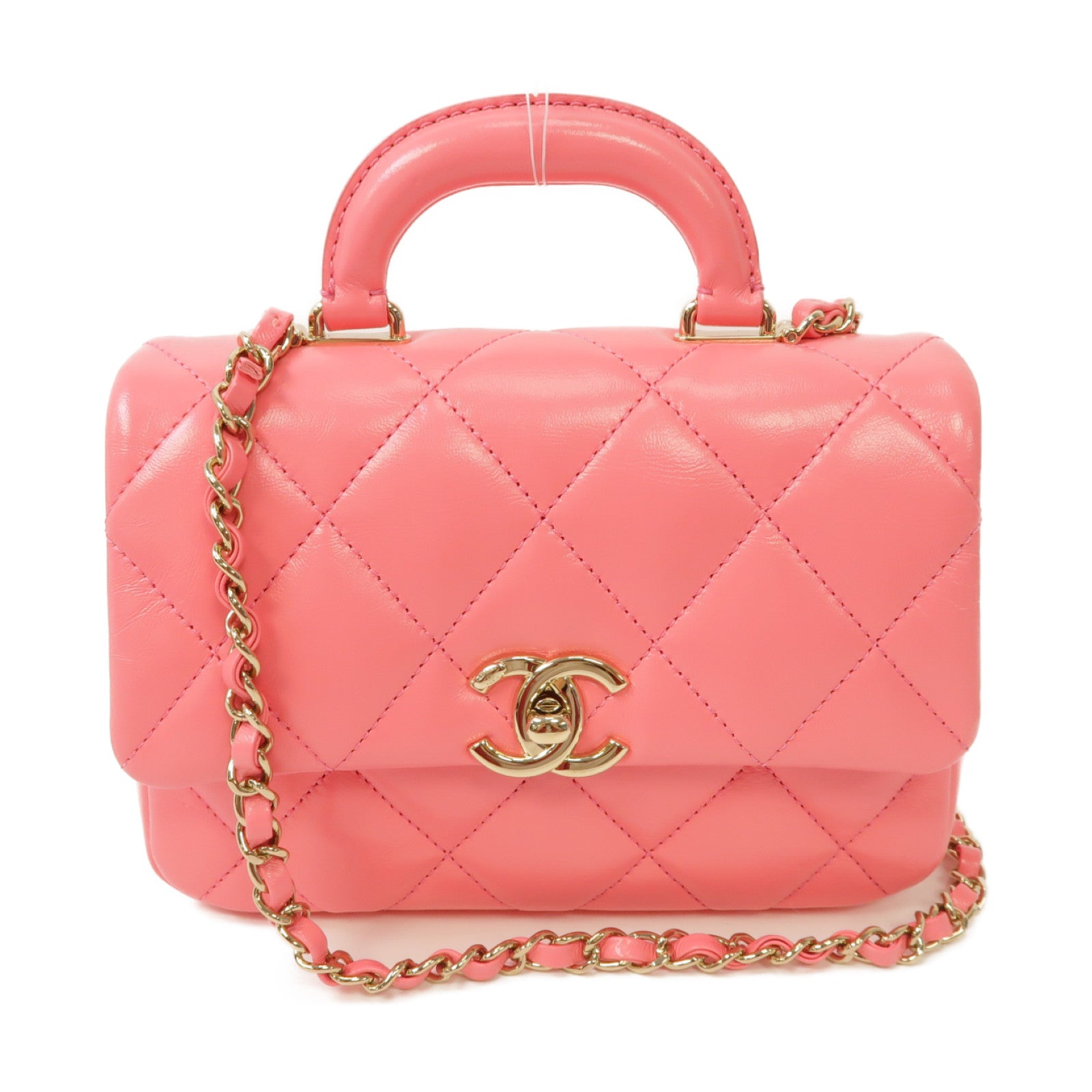 CHANEL 【激減優惠】菱格牛皮皮革Cruise 2 Way Chain Shoulder Bag金扣手挽肩背兩用袋粉紅色