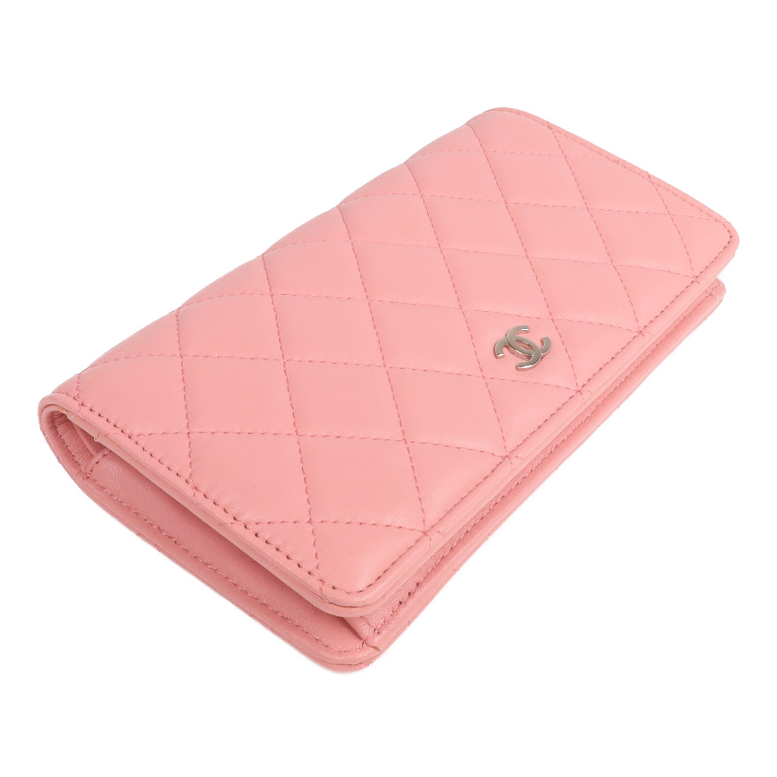 CHANEL 羊皮皮革Long Wallet銀扣長錢包