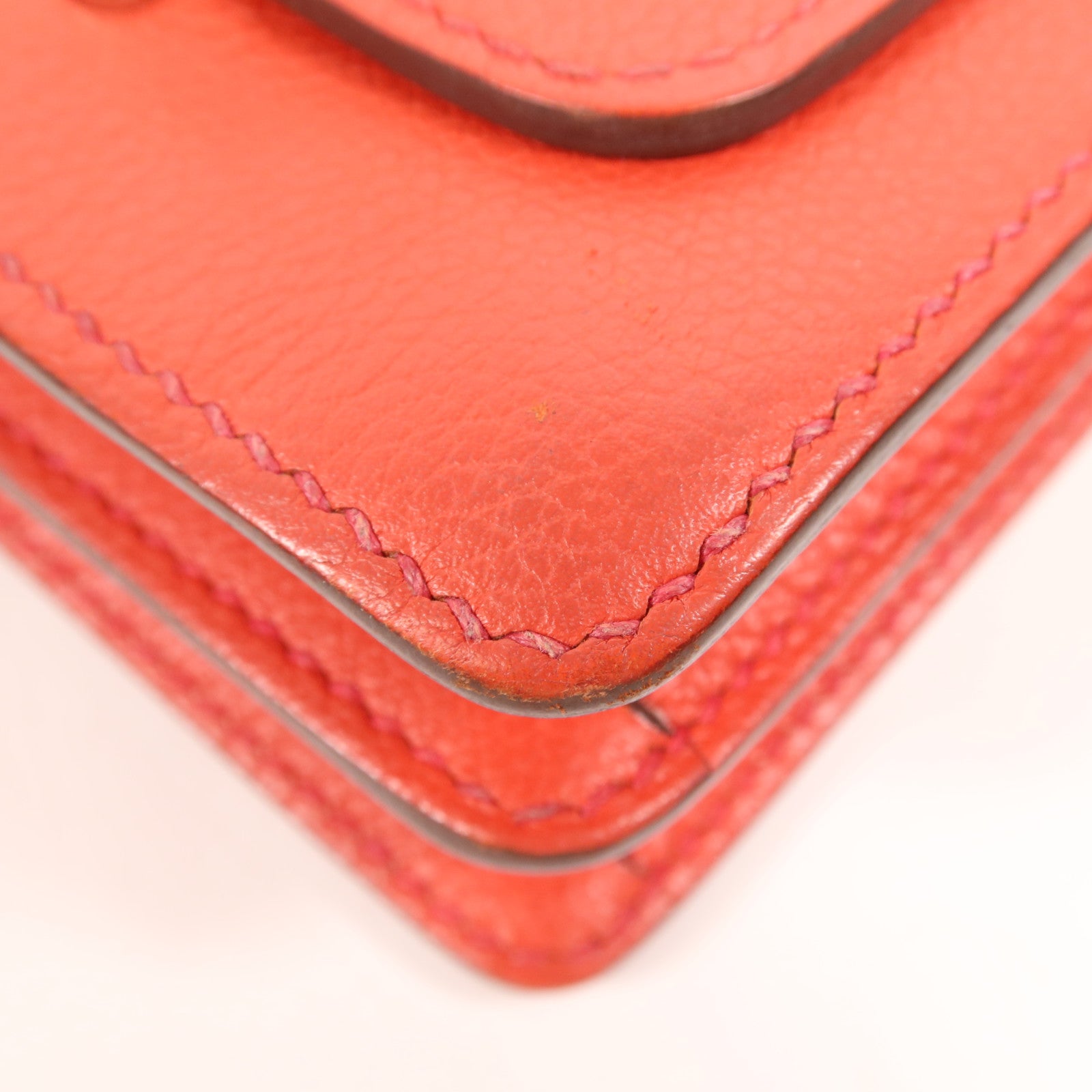 HERMES Clemence皮革Roulis Mini銀扣肩背袋Rouge Tomate