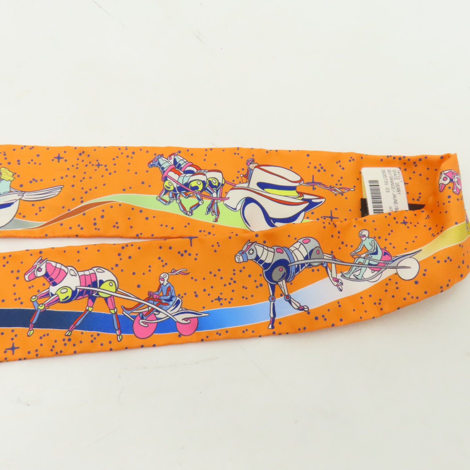 HERMES 【激減優惠】絲質Twilly絲巾橙色/藍色