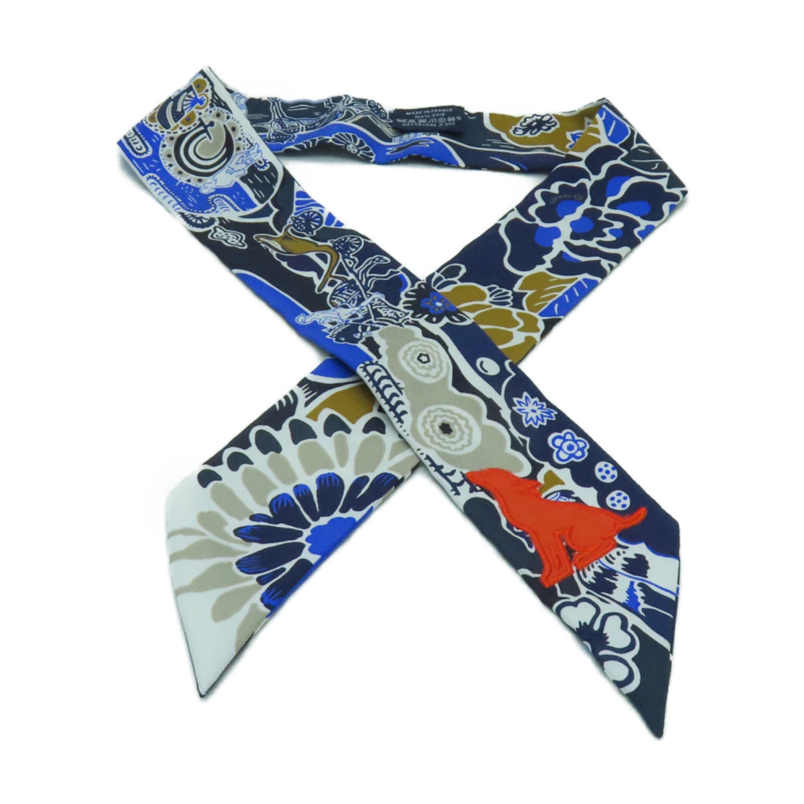 HERMES 【激減優惠】絲質Twilly絲巾藍色/灰色