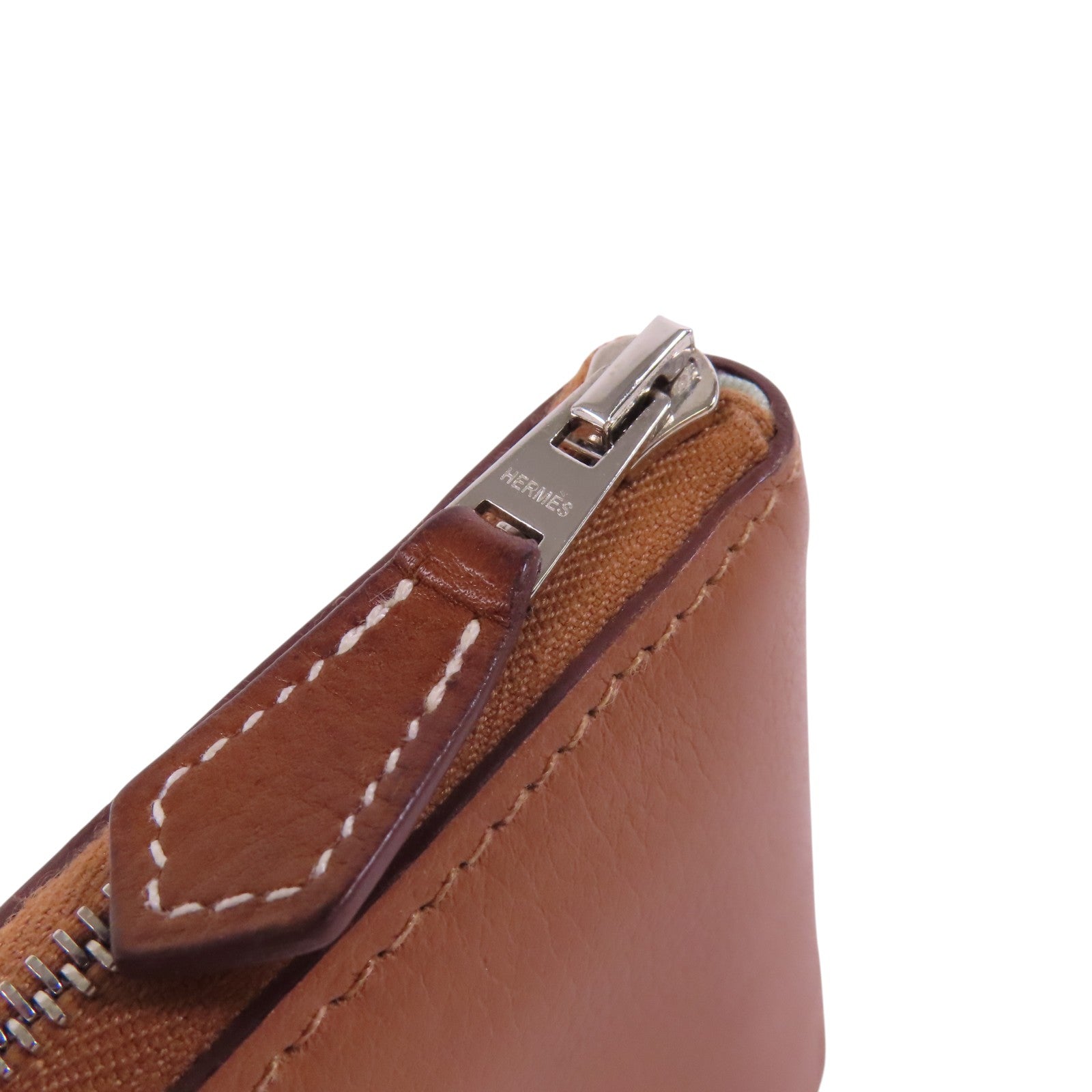 HERMES Evercolor皮革Silk In Compact Wallet銀扣拉鏈短錢包