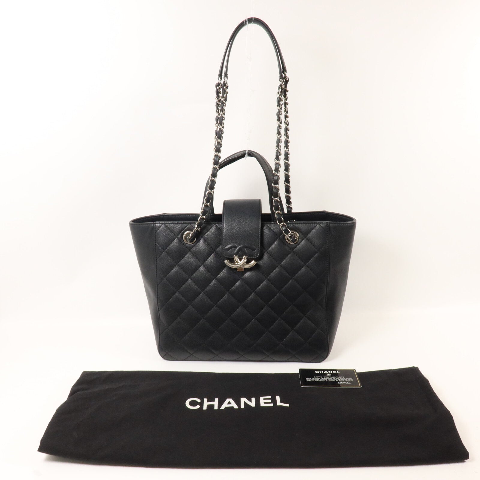 CHANEL 牛皮皮革CC Logo Shopping Bag鏈帶手挽肩背兩用袋