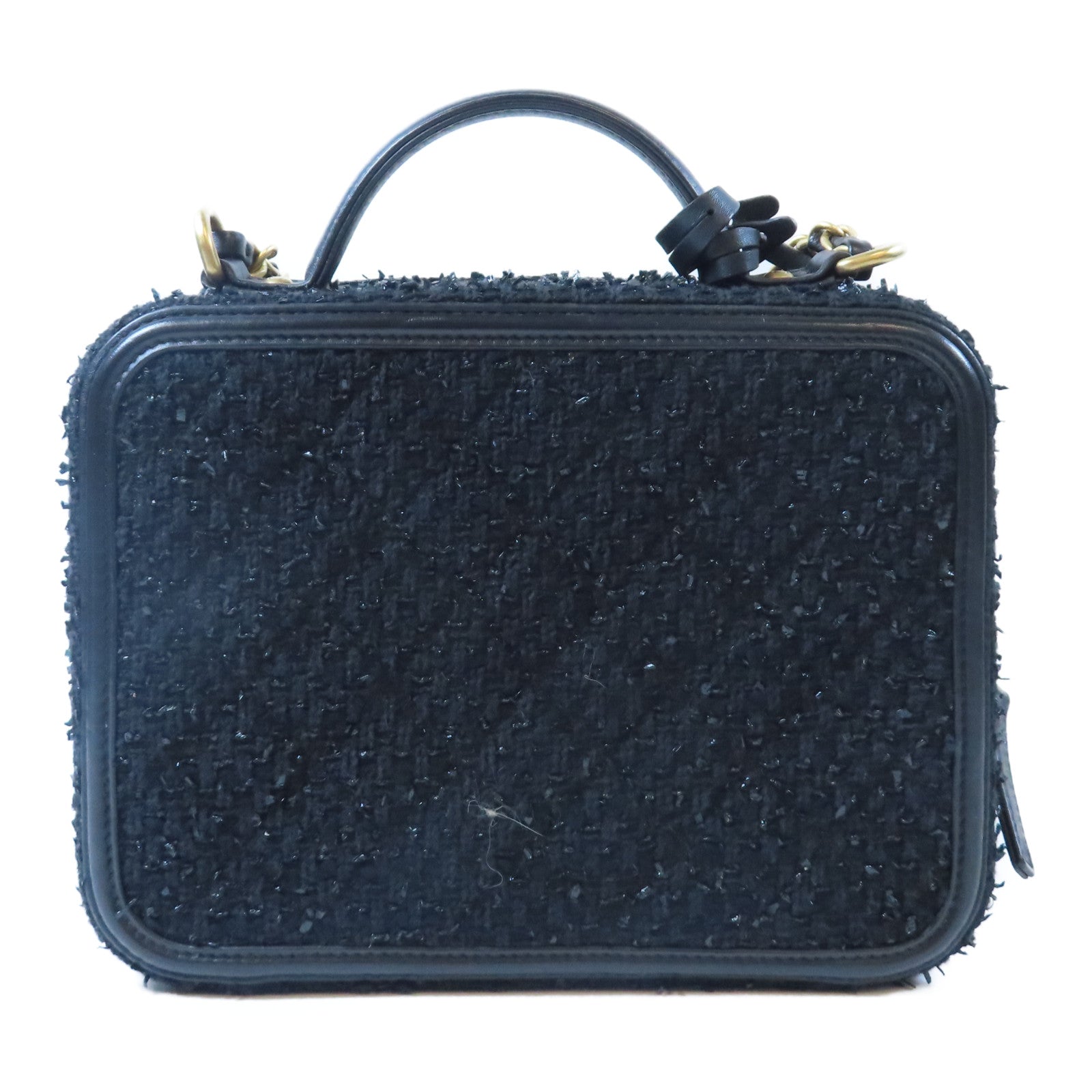CHANEL 【激減優惠】菱格Tweed Vanity Case金扣鏈帶手挽肩背兩用袋黑色