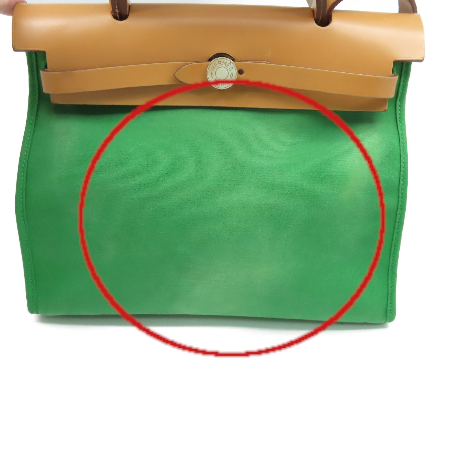 HERMES 帆布Herbag PM 2Way Shoulder Bag銀扣手挽肩背兩用袋Cactus鴨綠色