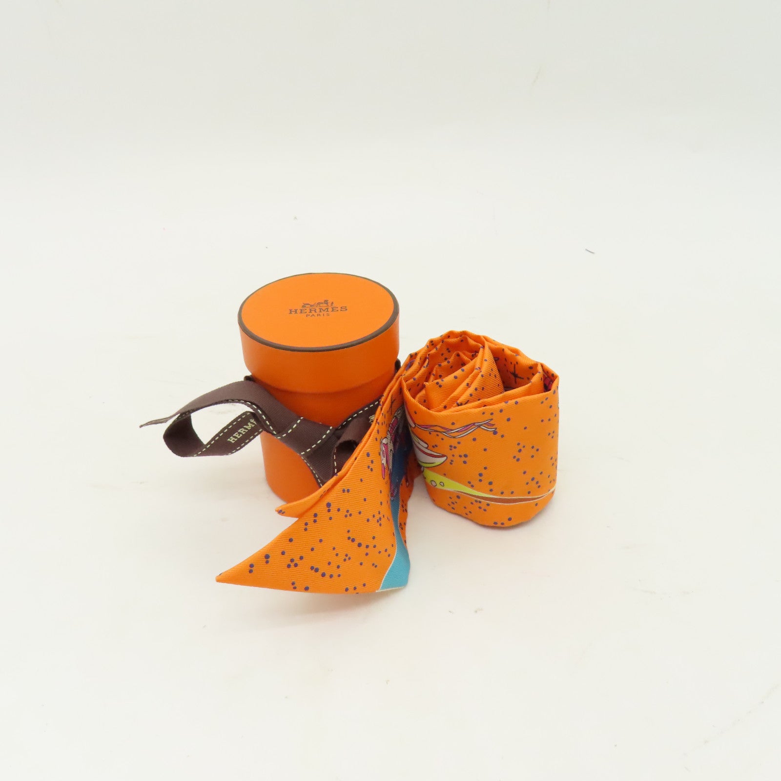 HERMES 【激減優惠】絲質Twilly絲巾橙色/藍色