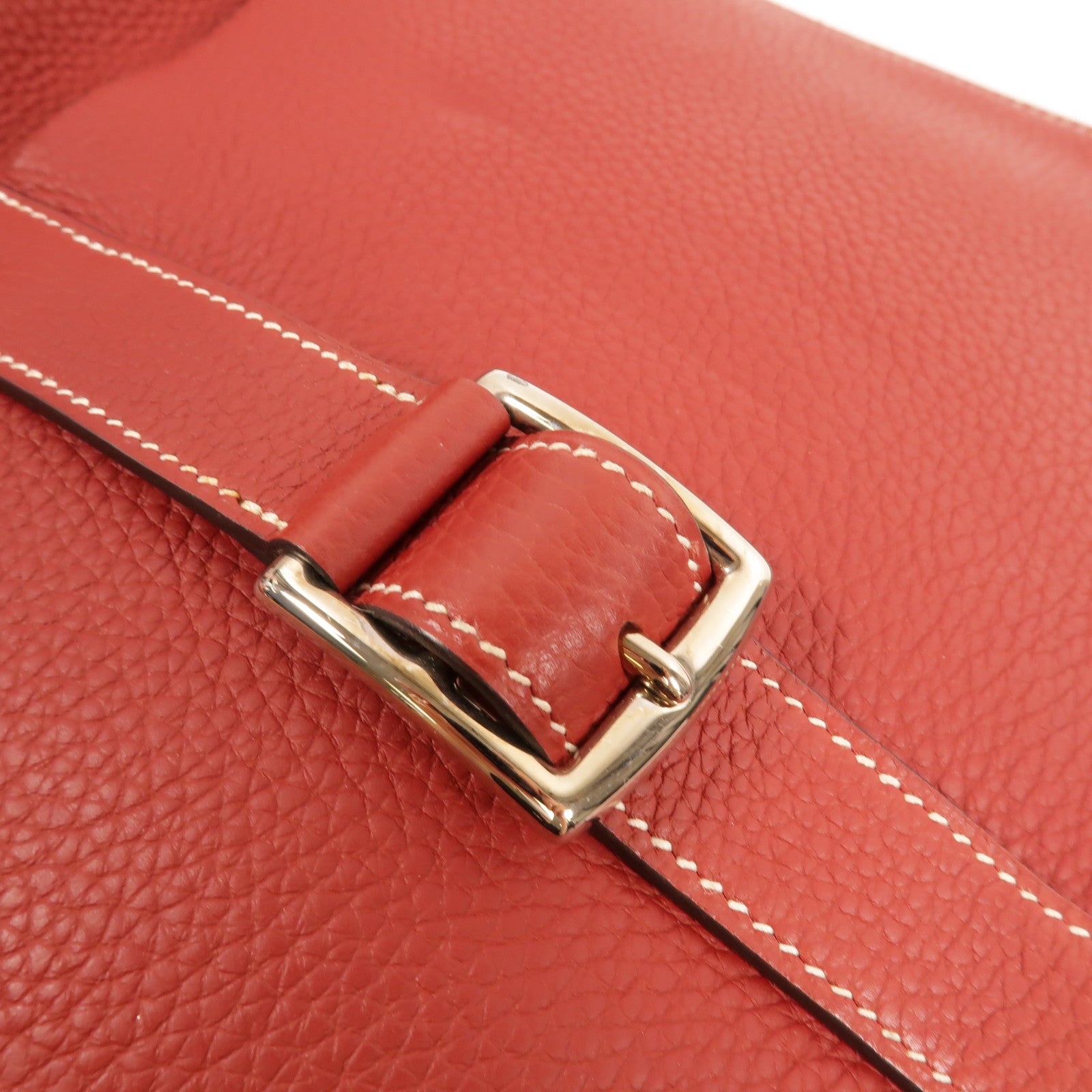 HERMES Clemence皮革Halzan 31手挽肩背兩用袋Rouge Grenat