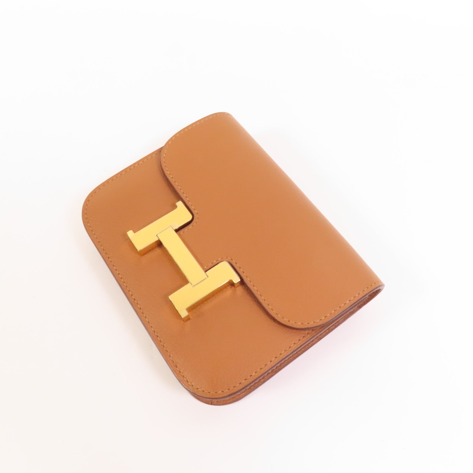 HERMES Evercolor皮革Constance Slim Bicolor金扣錢包Gold