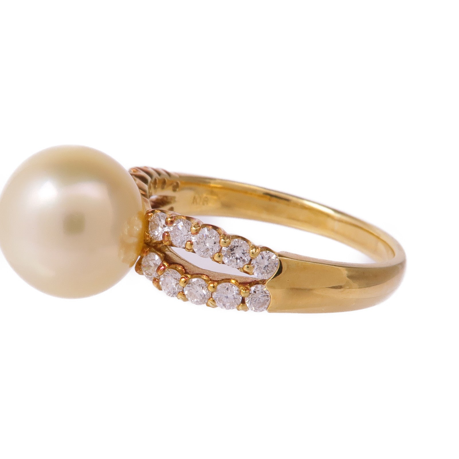 JEWELRY 18K黃金Pearl Diamond Ring珍珠/鑽石戒指US#8
