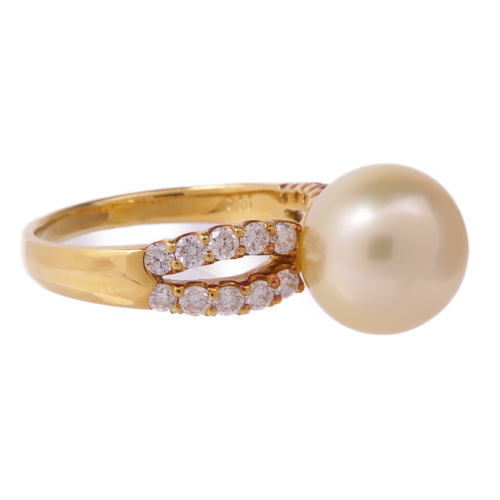 JEWELRY 18K黃金Pearl Diamond Ring珍珠/鑽石戒指US#8