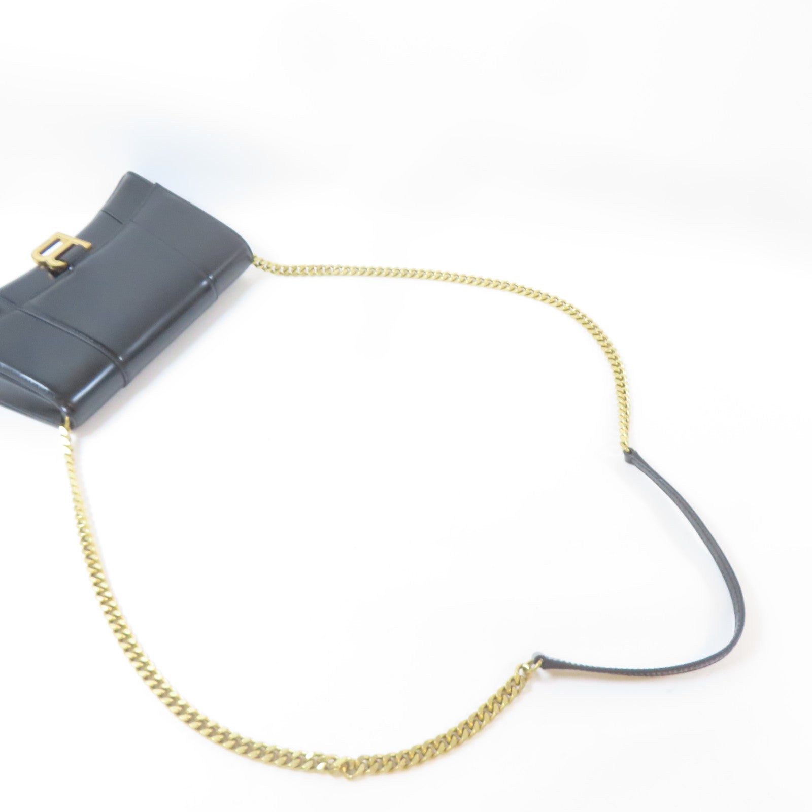 BALENCIAGA 皮革Hourglass金扣鏈帶肩背袋黑色