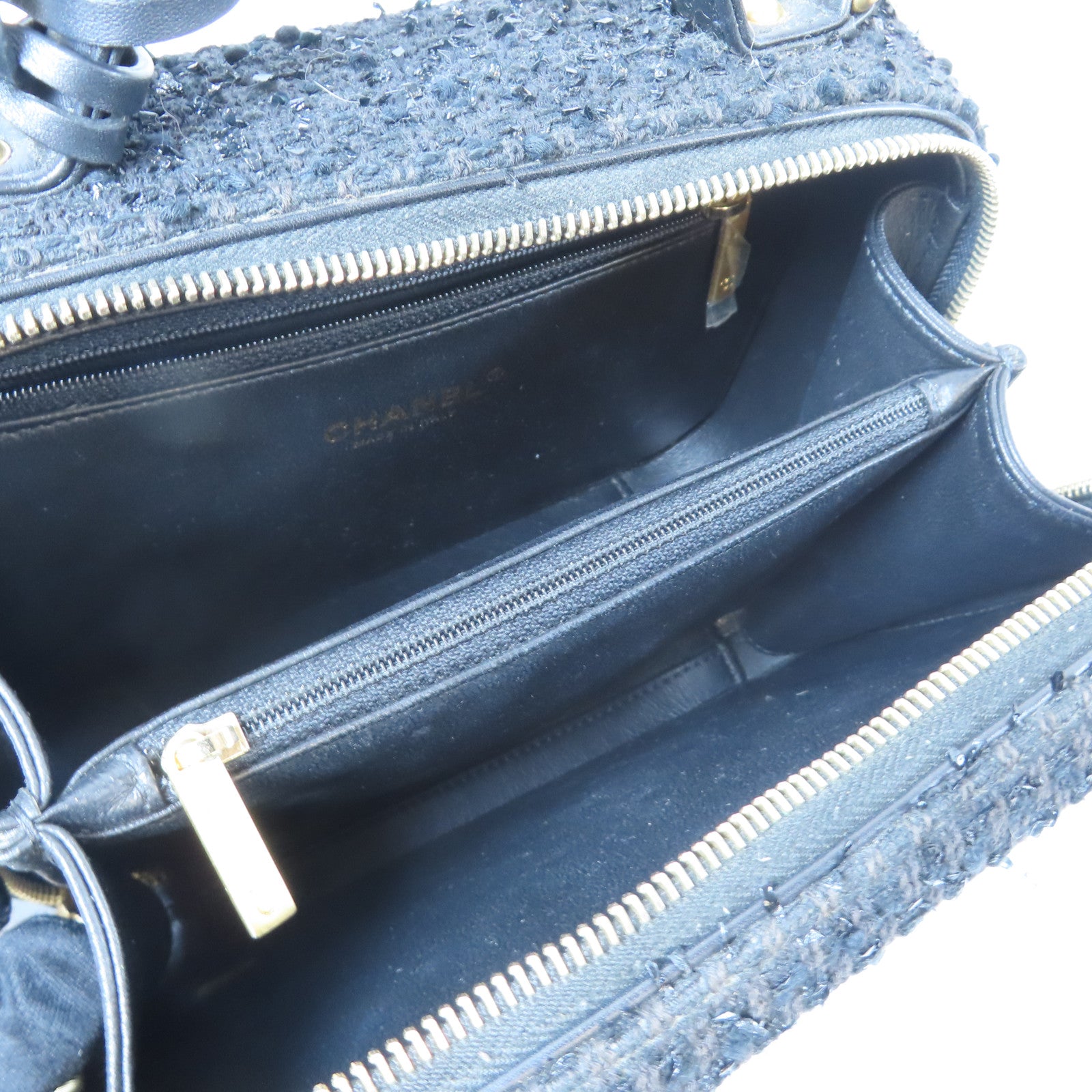 CHANEL 【激減優惠】菱格Tweed Vanity Case金扣鏈帶手挽肩背兩用袋黑色