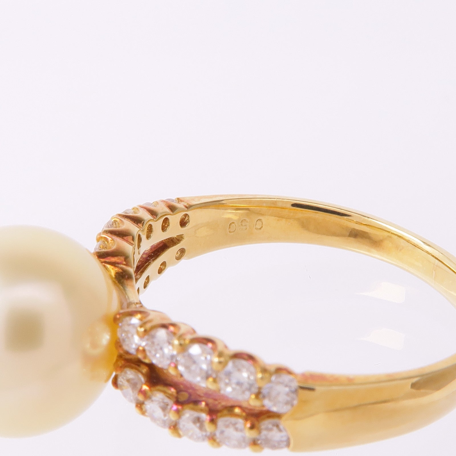 JEWELRY 18K黃金Pearl Diamond Ring珍珠/鑽石戒指US#8