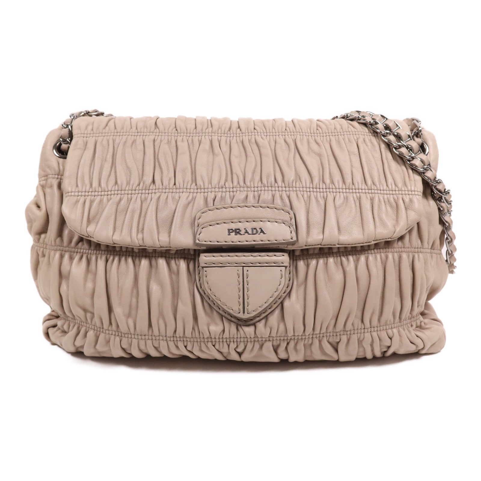 PRADA 牛皮皮革Shoulder Bag銀扣鏈帶肩背袋