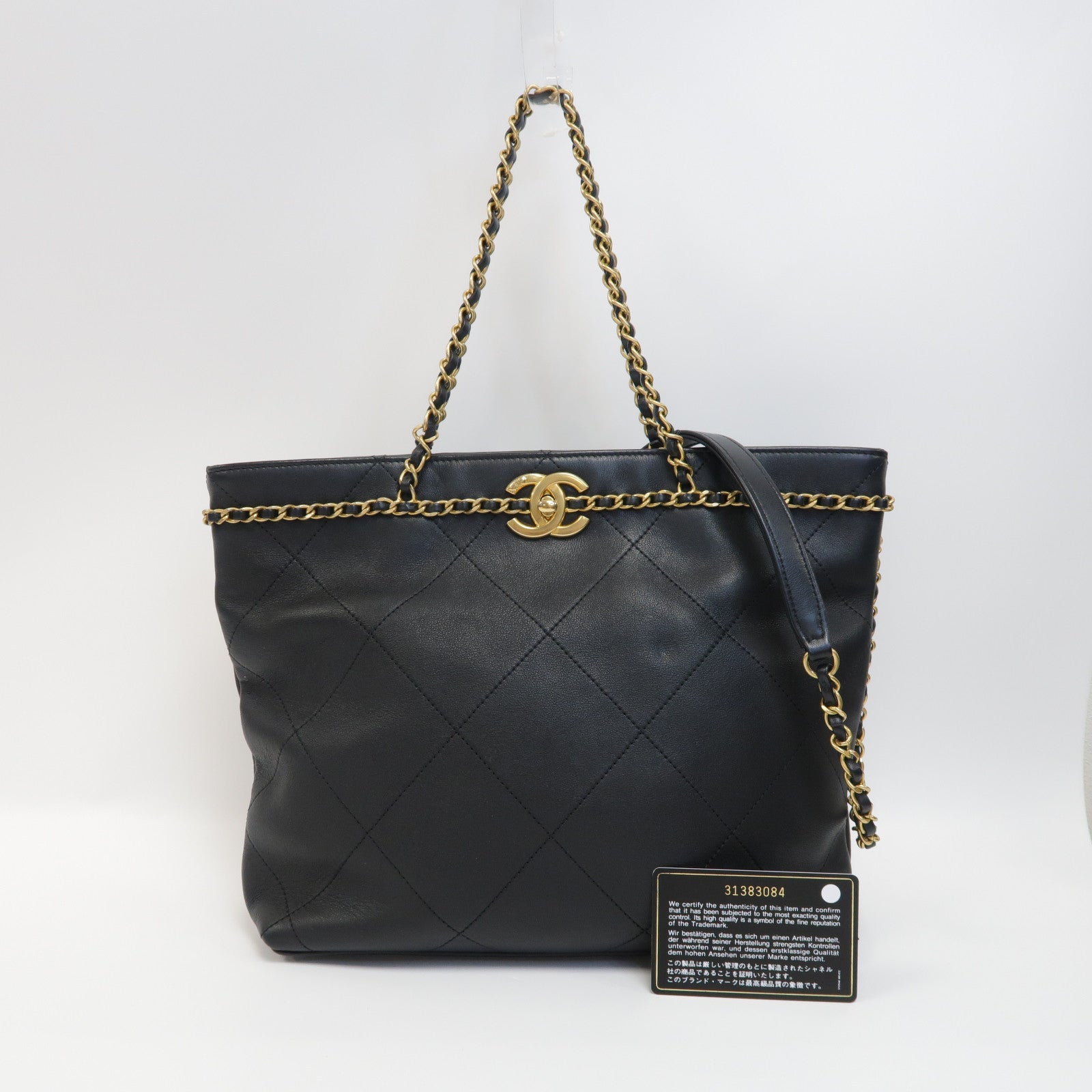 CHANEL 菱格羊皮皮革2way Chain Shoulder Bag金扣鏈帶手挽肩背兩用袋黑色