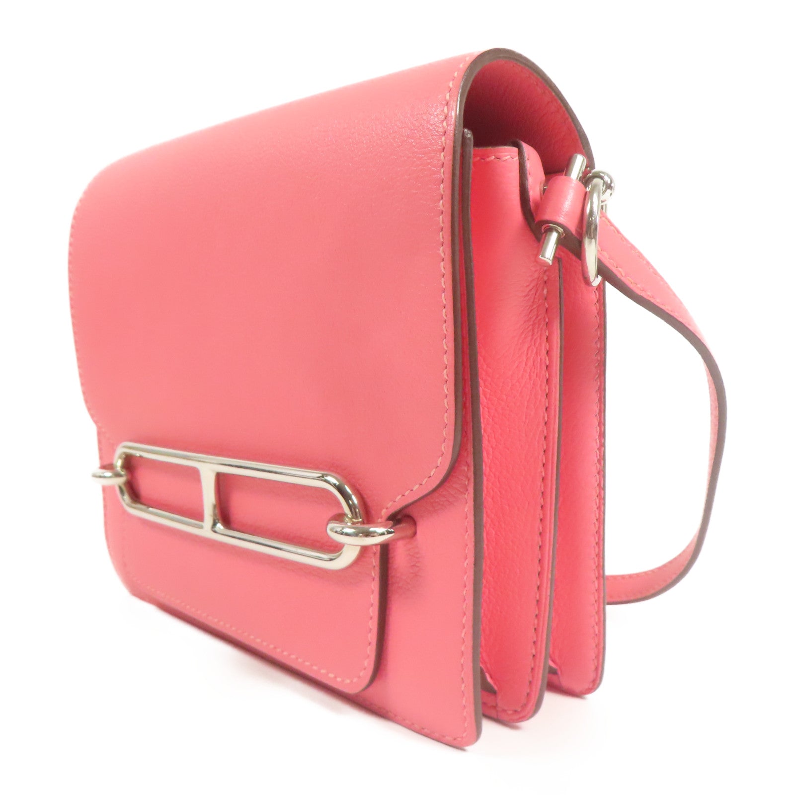 HERMES Evercolor皮革Mini Roulis銀扣肩背袋Rose Azalee
