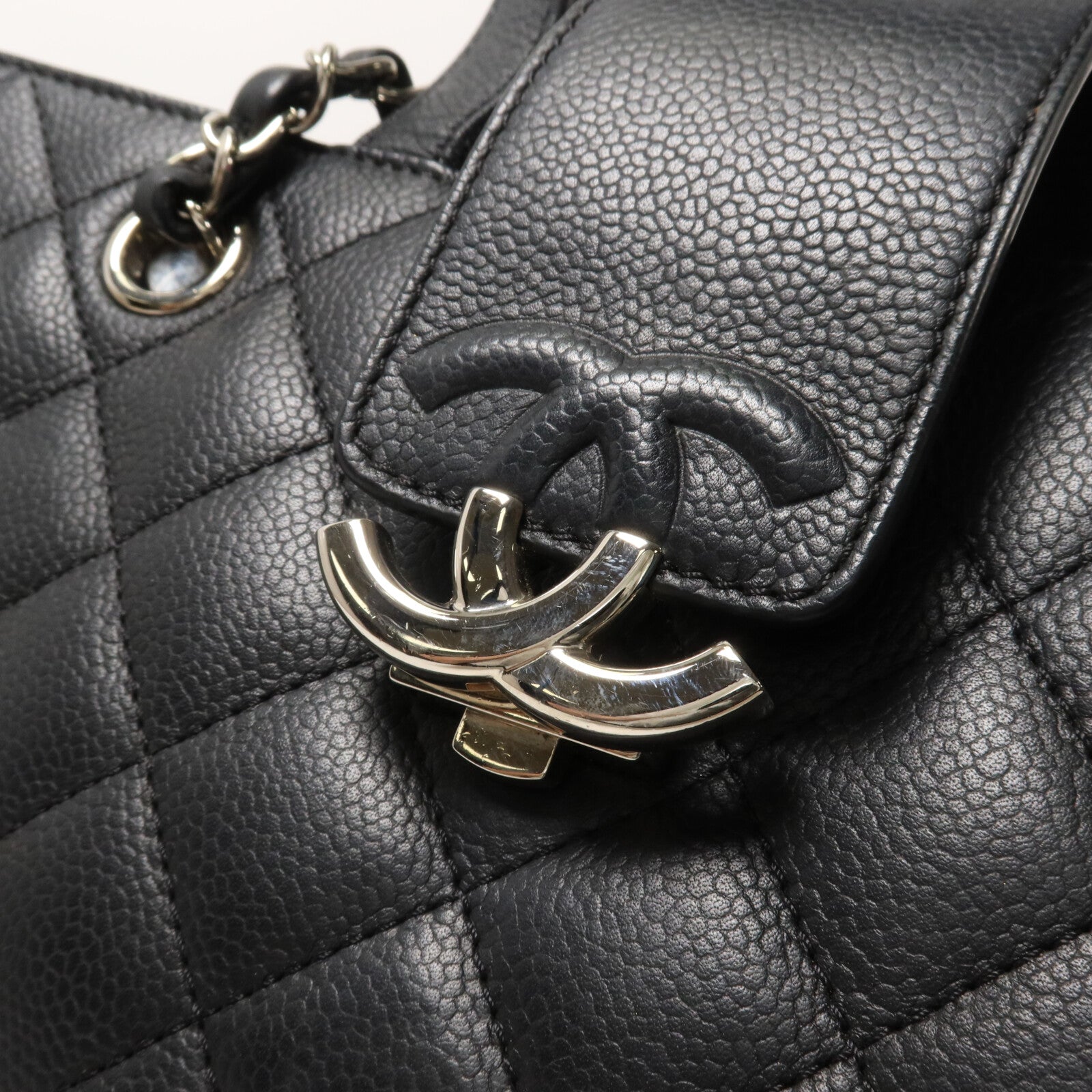 CHANEL 牛皮皮革CC Logo Shopping Bag鏈帶手挽肩背兩用袋