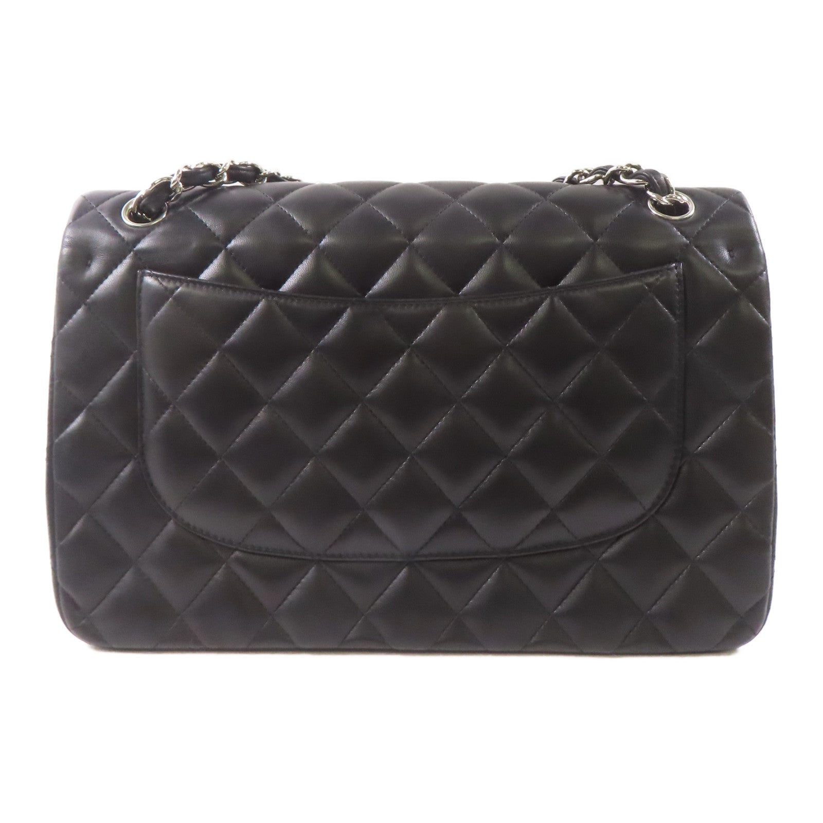 CHANEL 羊皮皮革Large Classic銀扣鏈帶肩背袋黑色