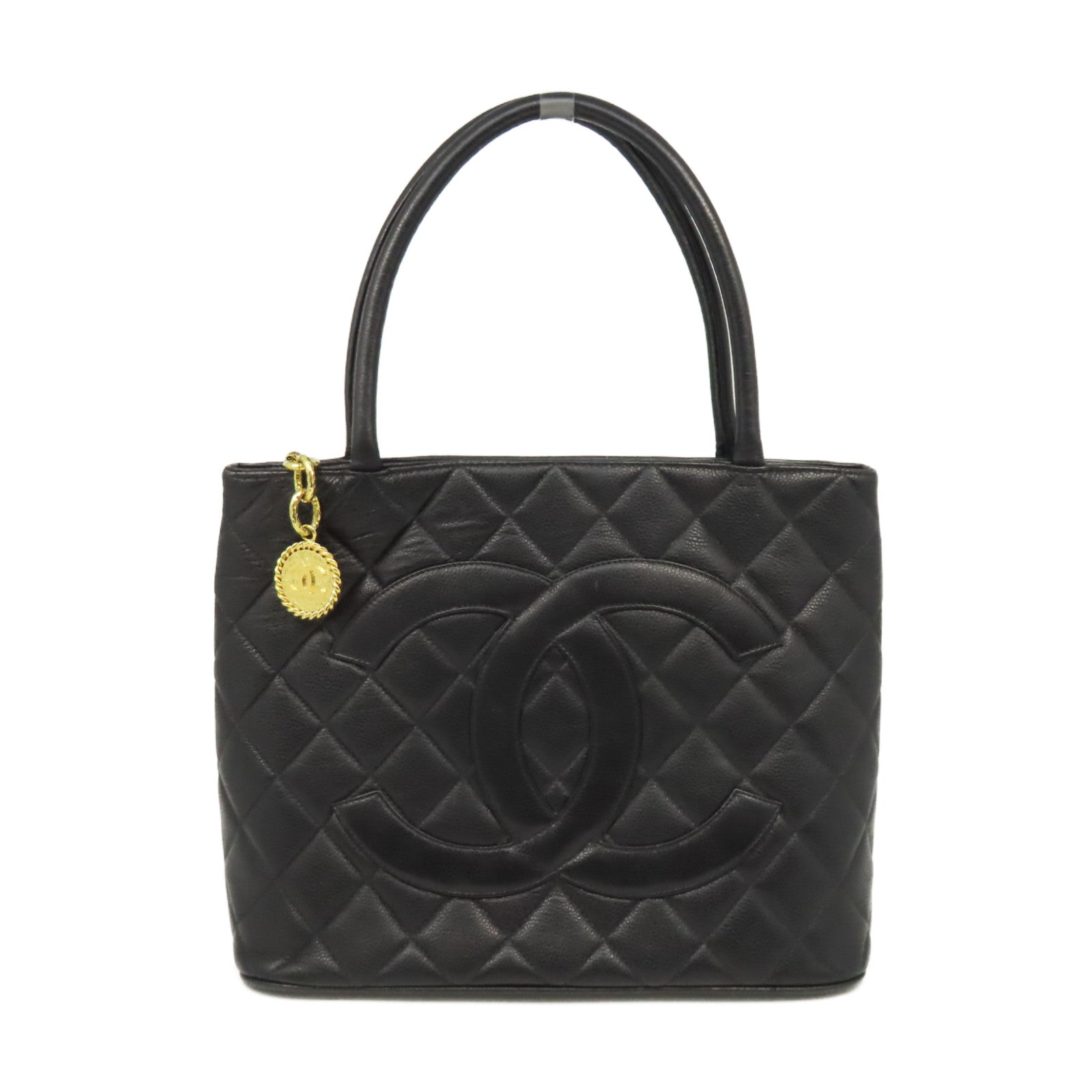 CHANEL 【激減優惠】菱格牛皮皮革Vintage Handbag金扣手挽袋黑色