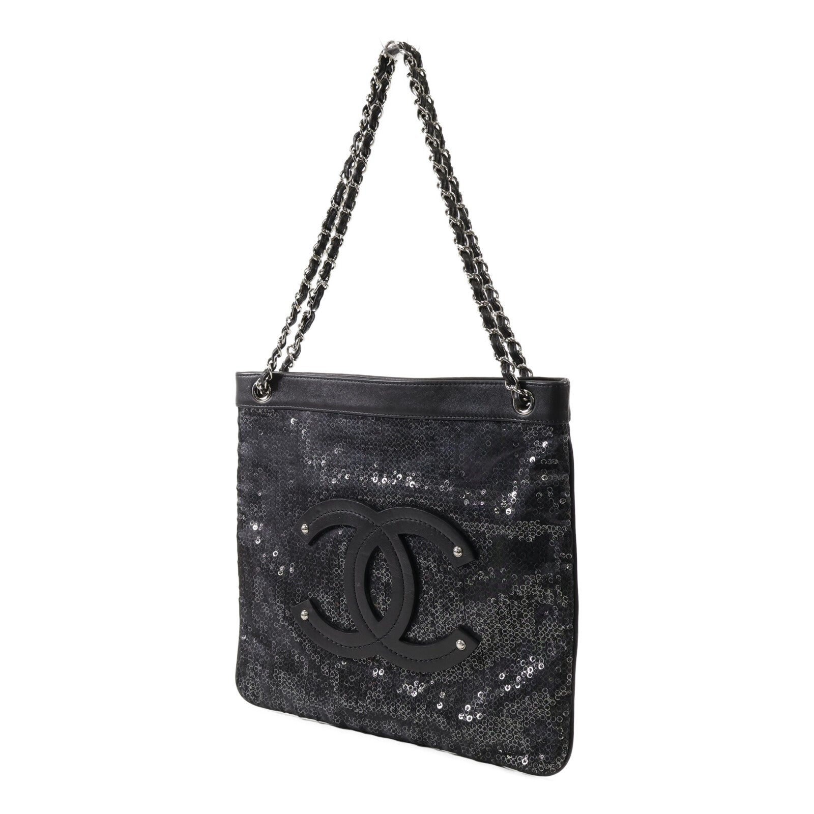 CHANEL 羊皮皮革/珠片Shoulder Bag銀扣肩背袋