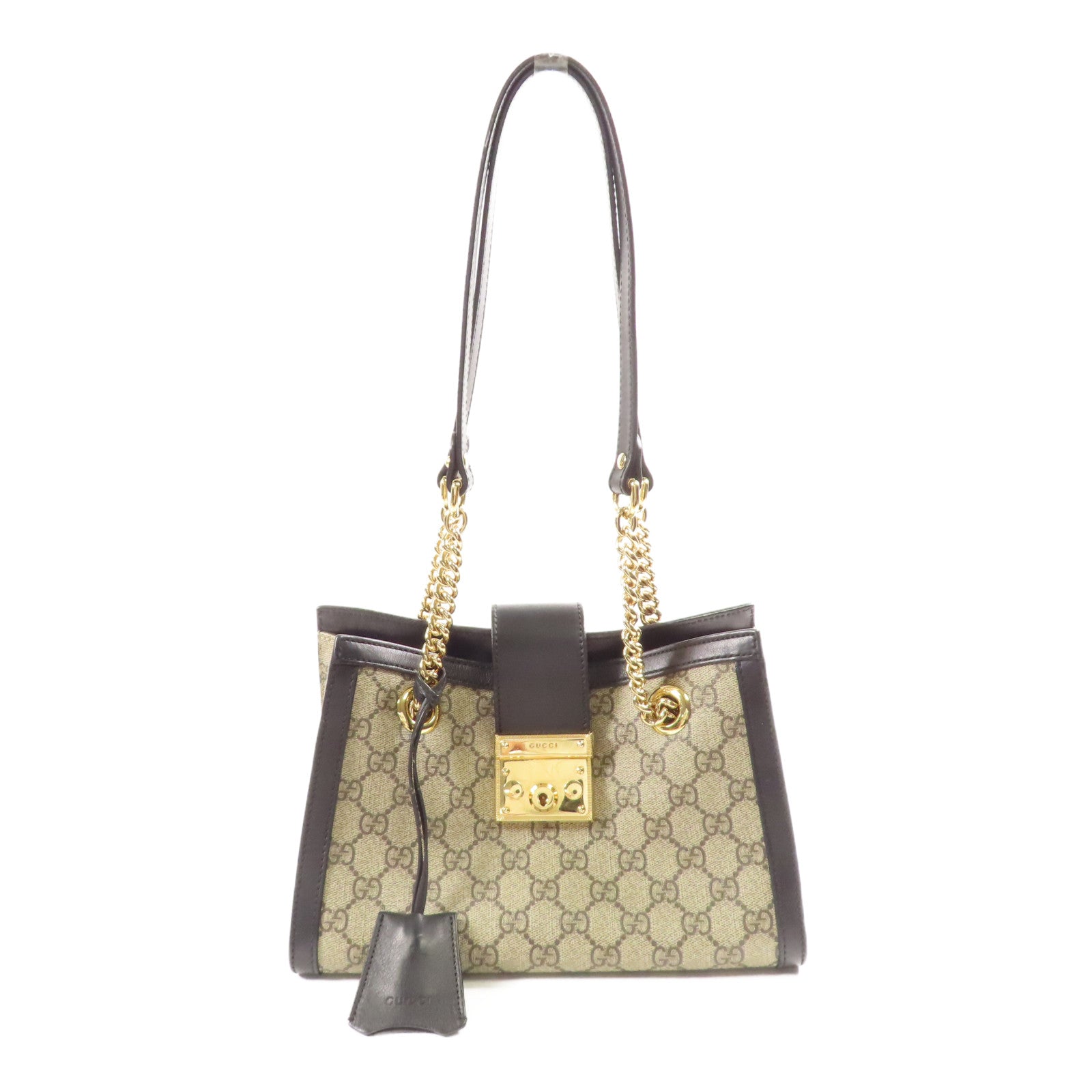 GUCCI 【激減優惠】塗層帆布Padlock Small GG金扣鏈帶肩背袋