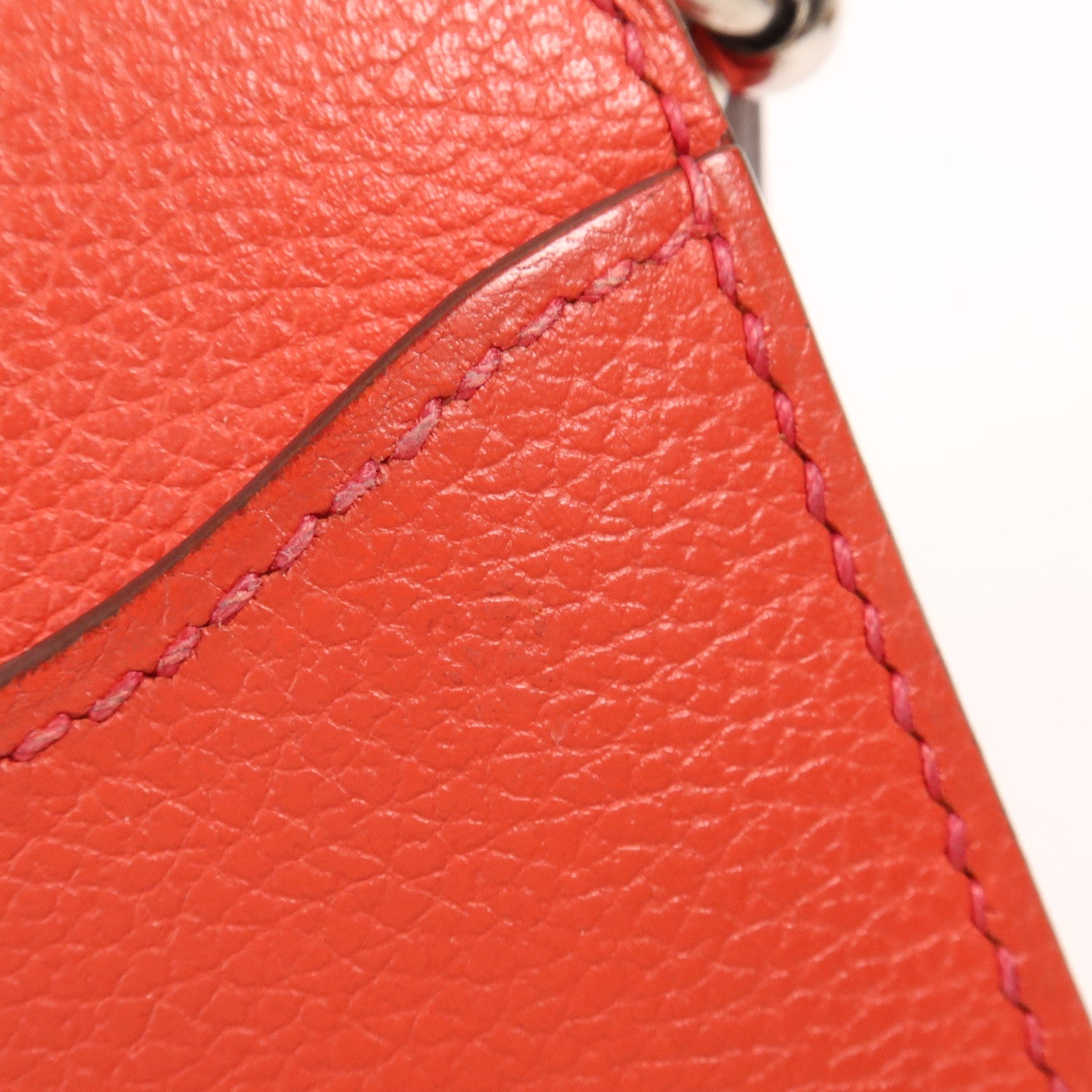 HERMES Clemence皮革Roulis Mini銀扣肩背袋Rouge Tomate