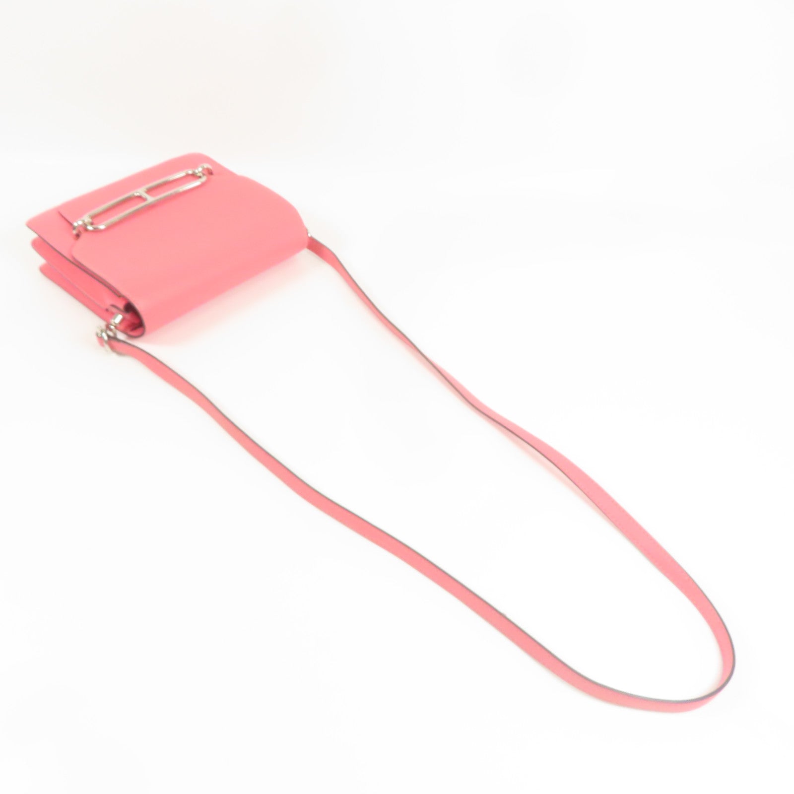 HERMES Evercolor皮革Mini Roulis銀扣肩背袋Rose Azalee