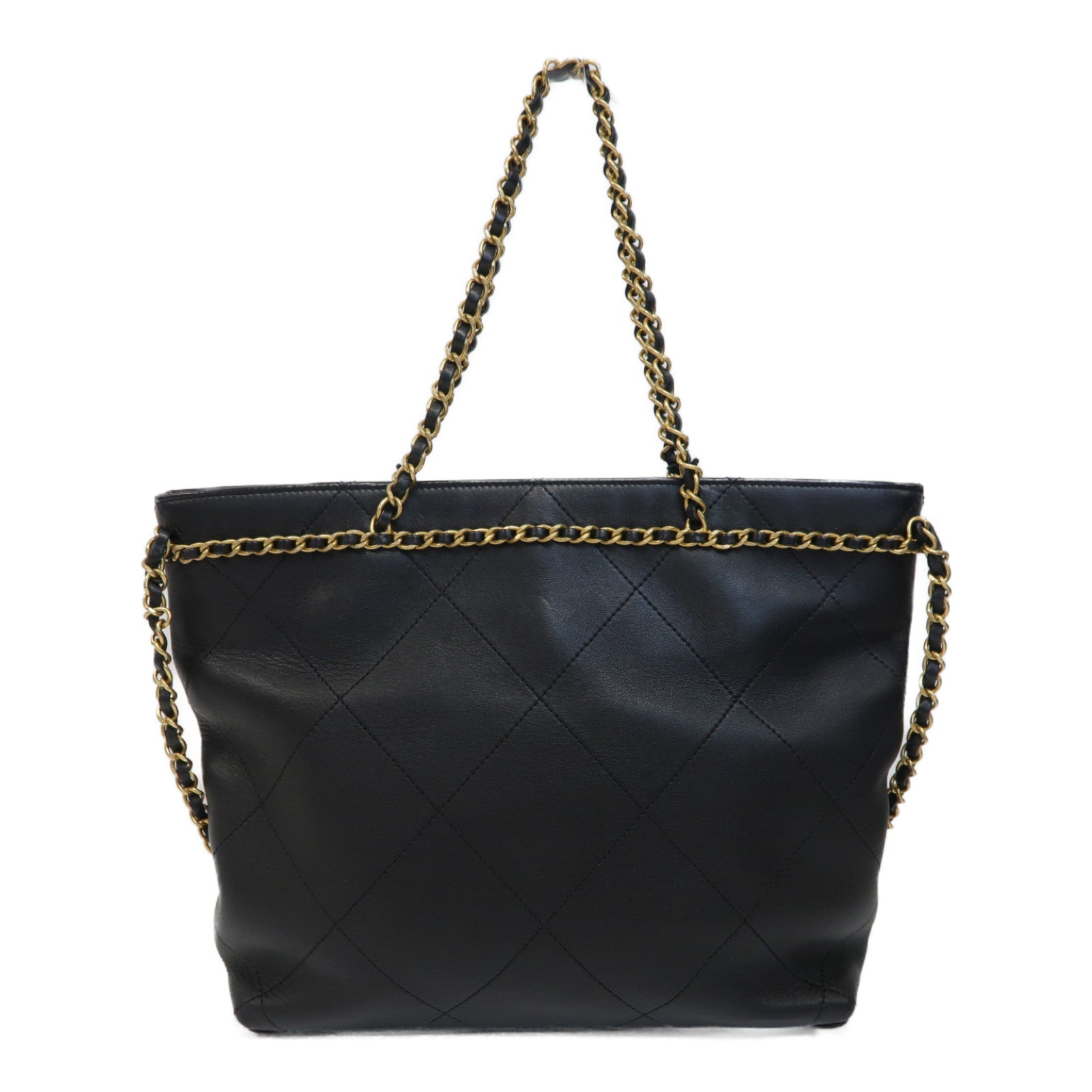 CHANEL 菱格羊皮皮革2way Chain Shoulder Bag金扣鏈帶手挽肩背兩用袋黑色