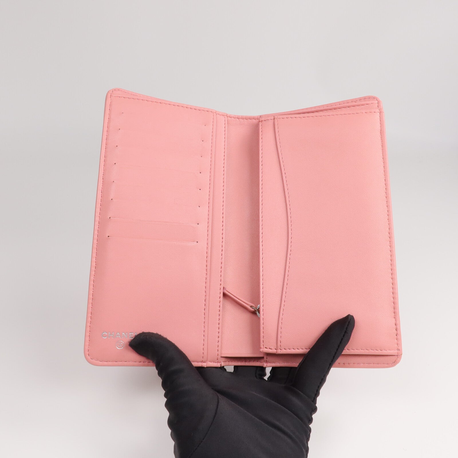 CHANEL 羊皮皮革Long Wallet銀扣長錢包