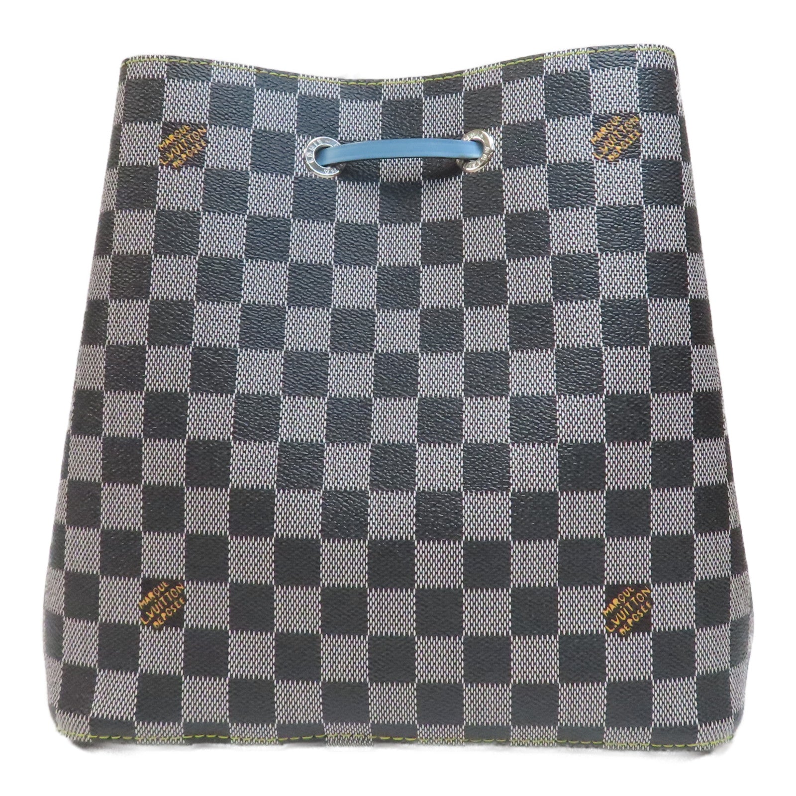 LOUIS VUITTON Damier NéoNoé MM銀扣肩背袋黑色/白色/藍色