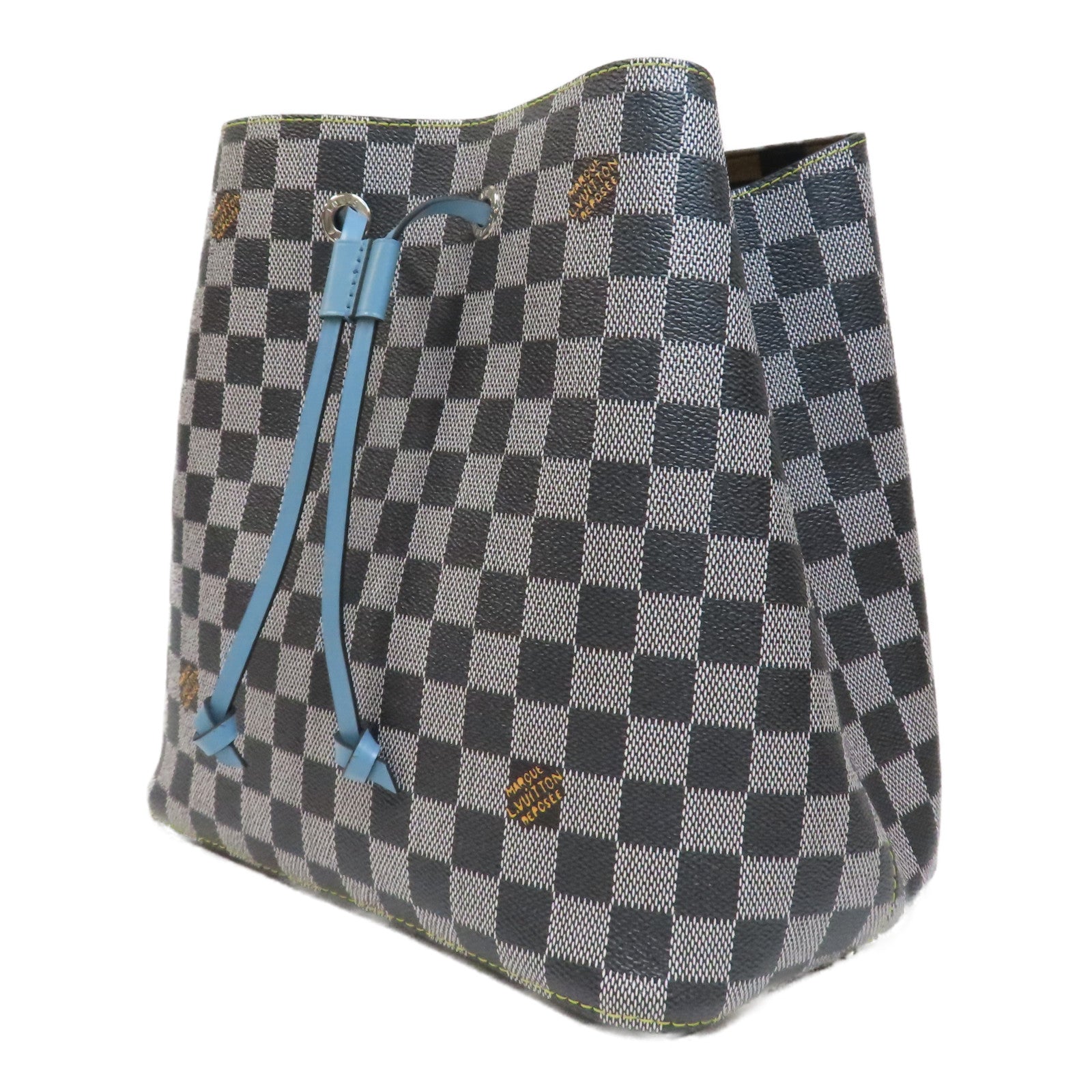 LOUIS VUITTON Damier NéoNoé MM銀扣肩背袋黑色/白色/藍色