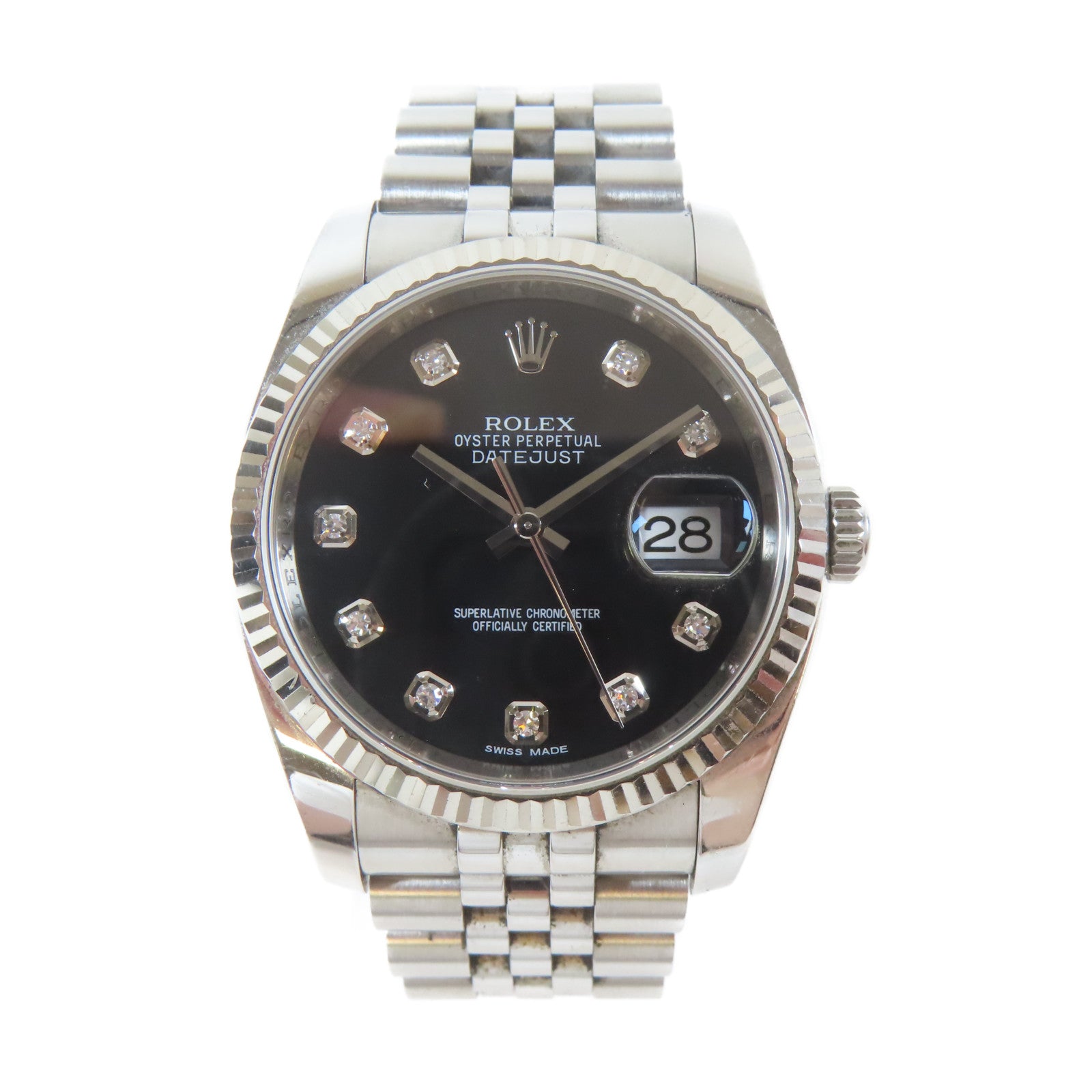 ROLEX Datejust 18K白金/不鏽鋼/鑽石手錶自動機芯黑色