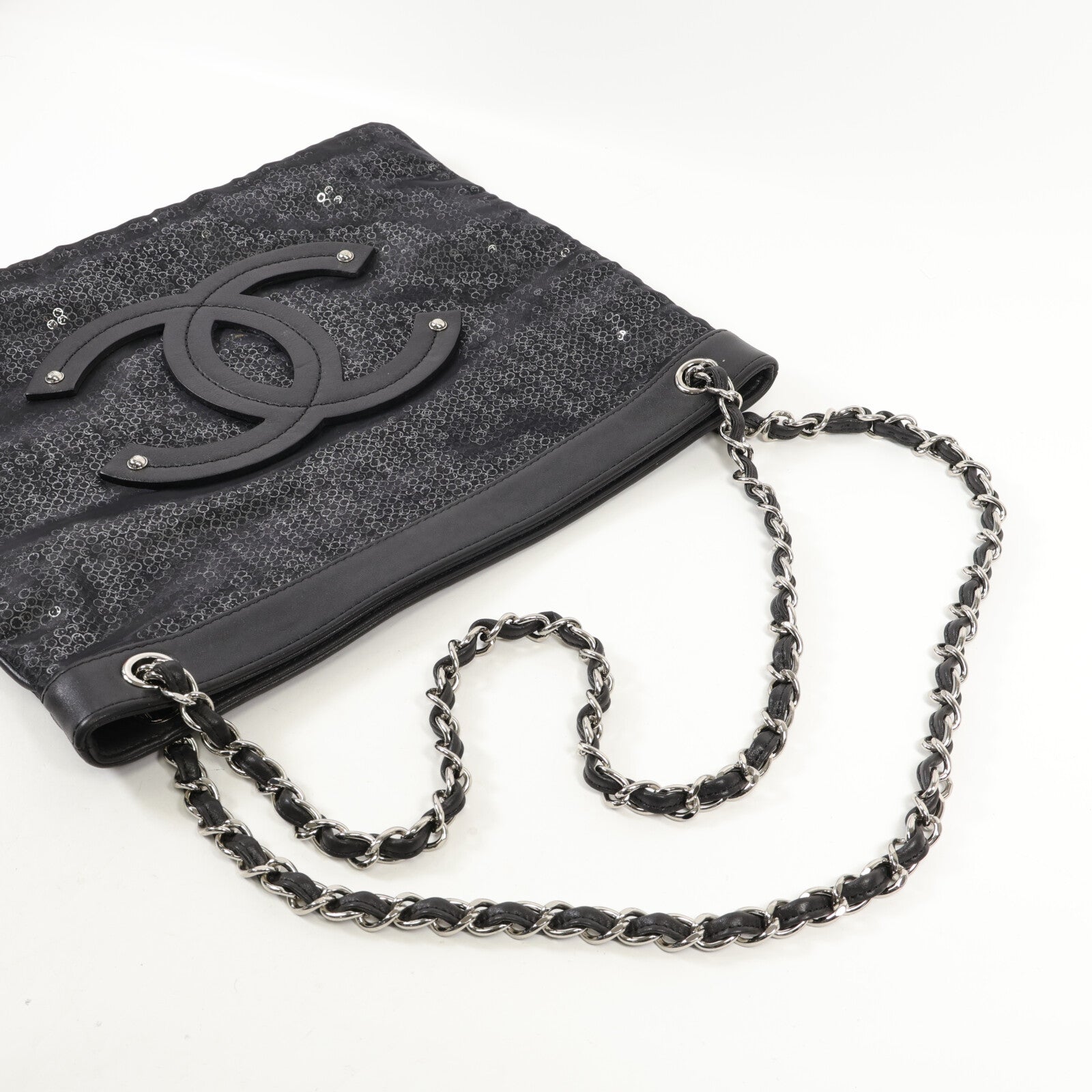 CHANEL 羊皮皮革/珠片Shoulder Bag銀扣肩背袋