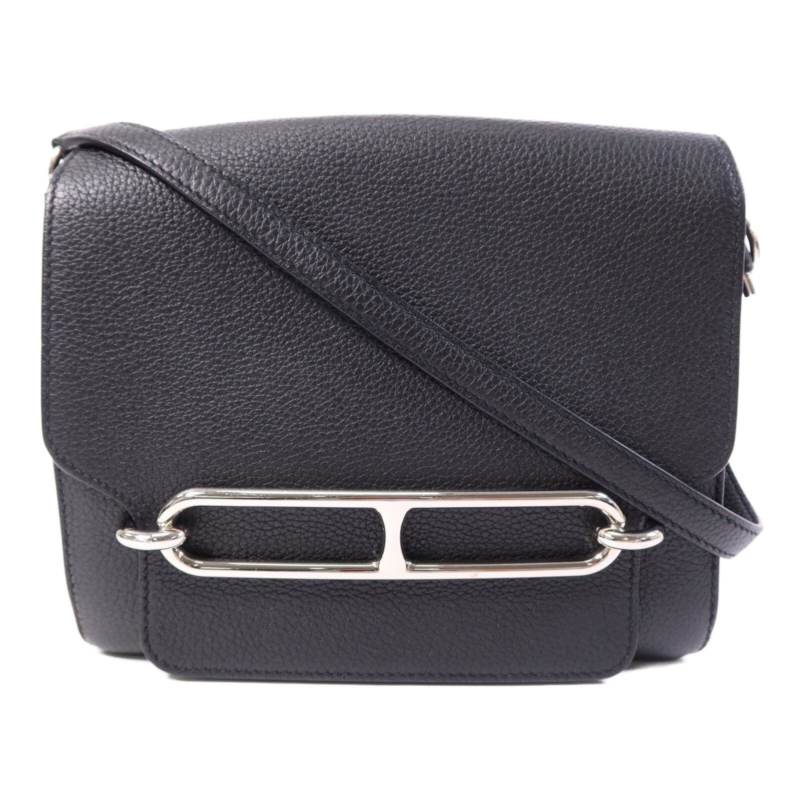 HERMES Clemence皮革Roulis 23銀扣肩背袋Noir