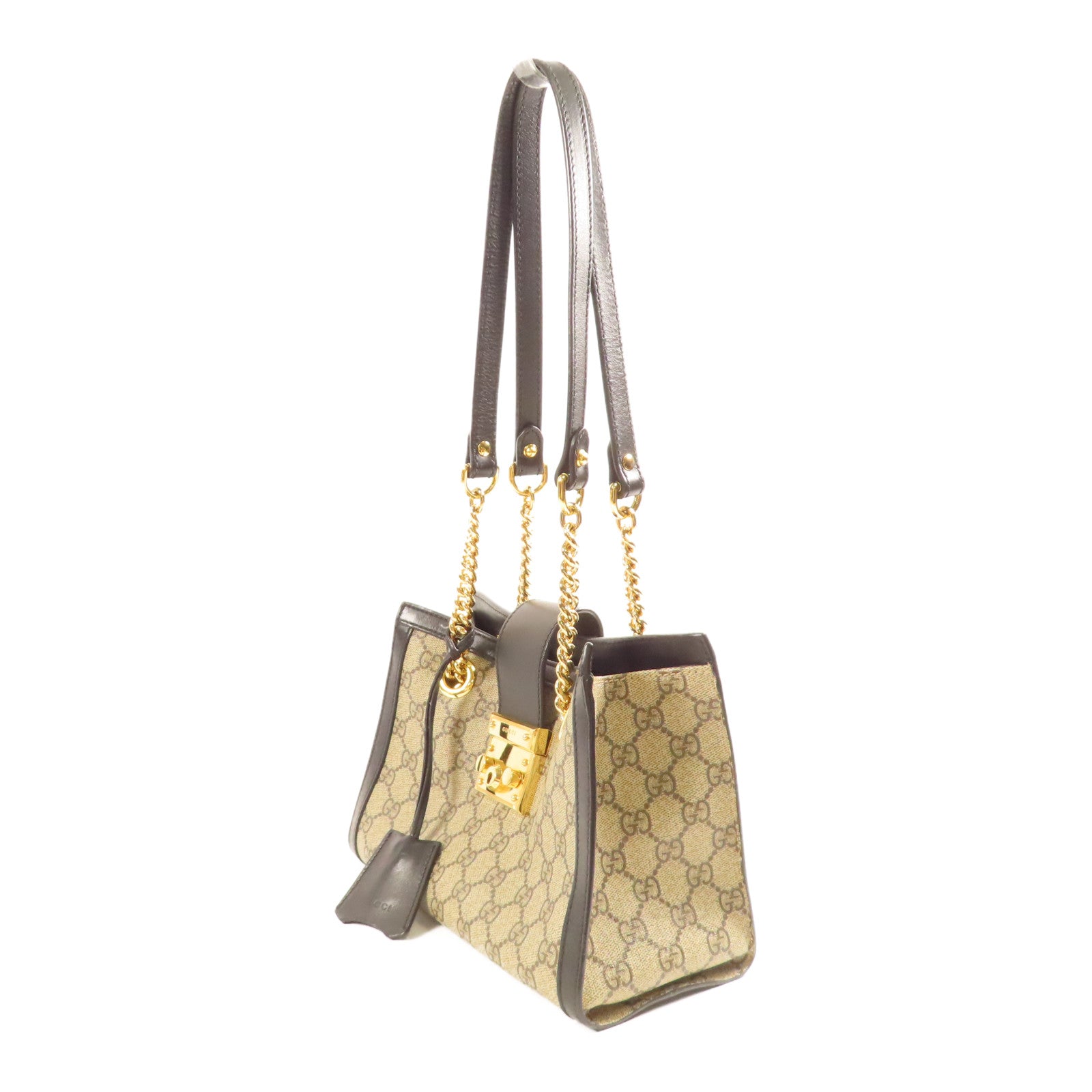 GUCCI 【激減優惠】塗層帆布Padlock Small GG金扣鏈帶肩背袋